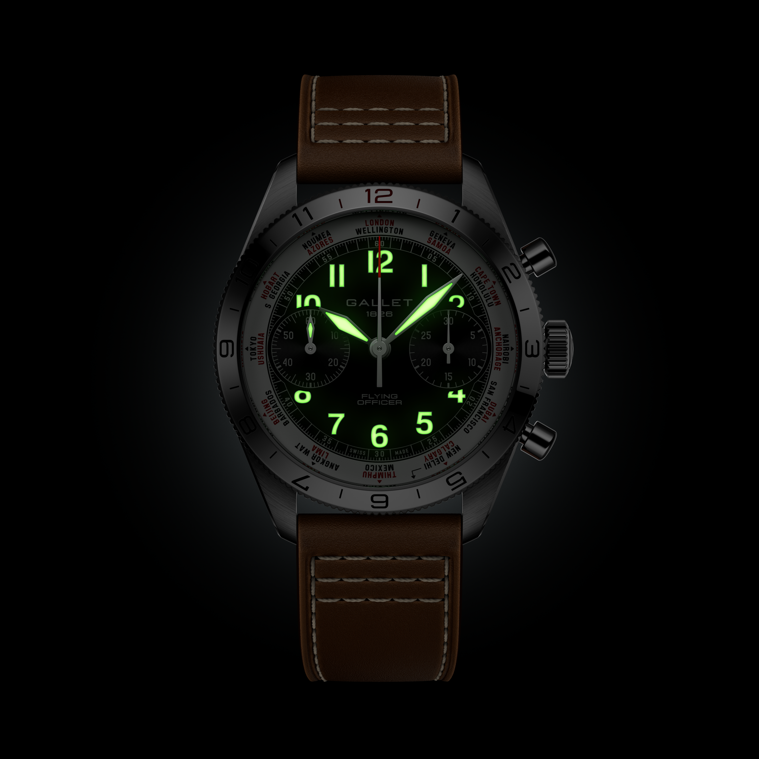 Flying Officer | 40mm, Steel Case, Brown Leather Strap