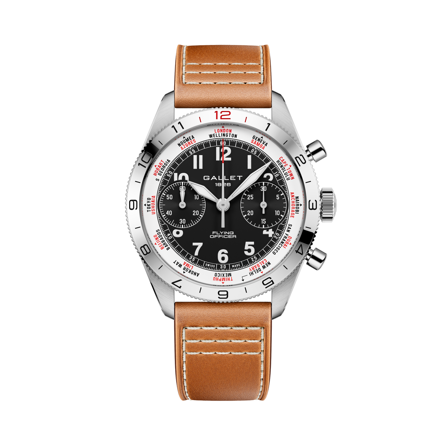 Flying Officer | 40mm, Steel Case, Brown Leather Strap