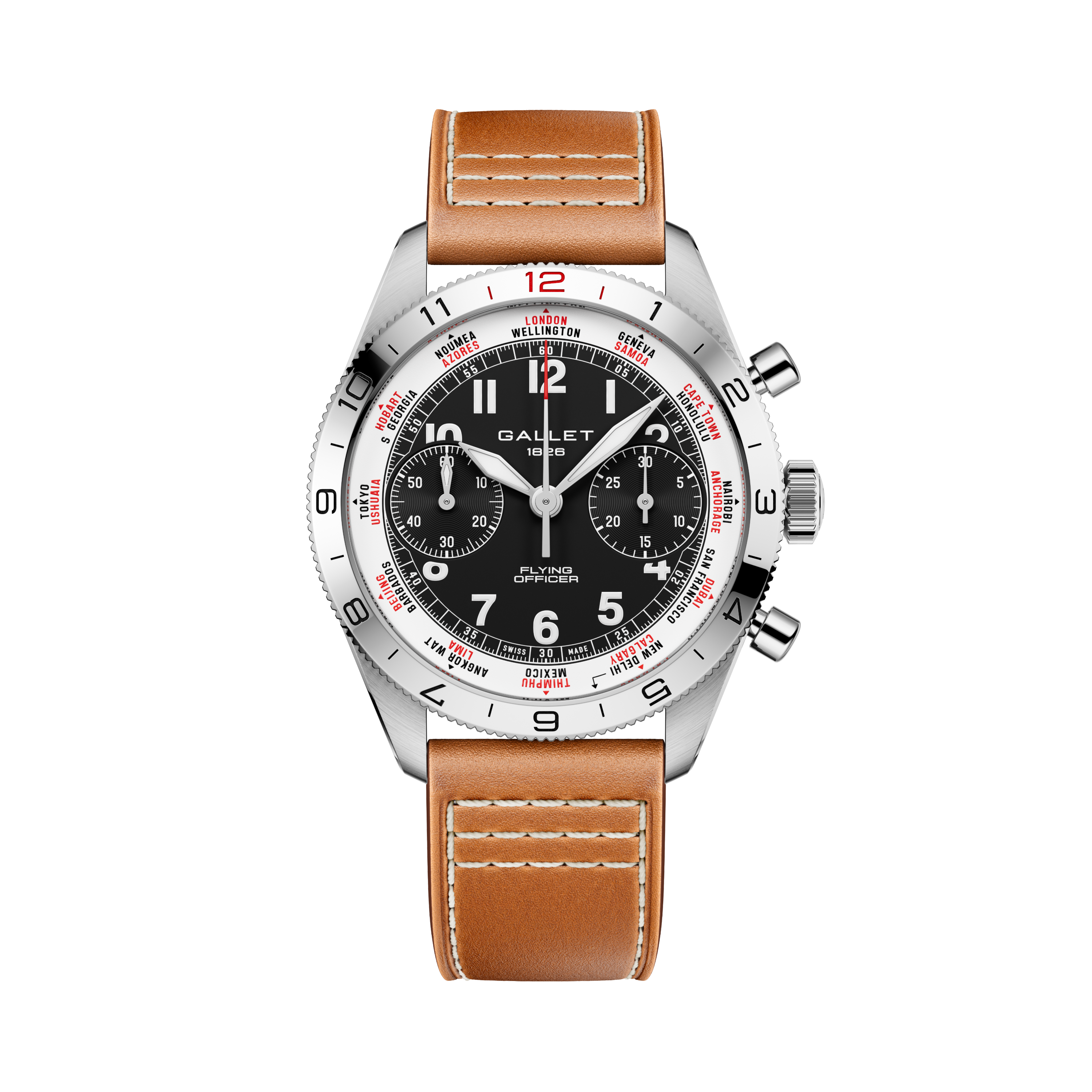 Flying Officer | 40mm, Steel Case, Brown Leather Strap