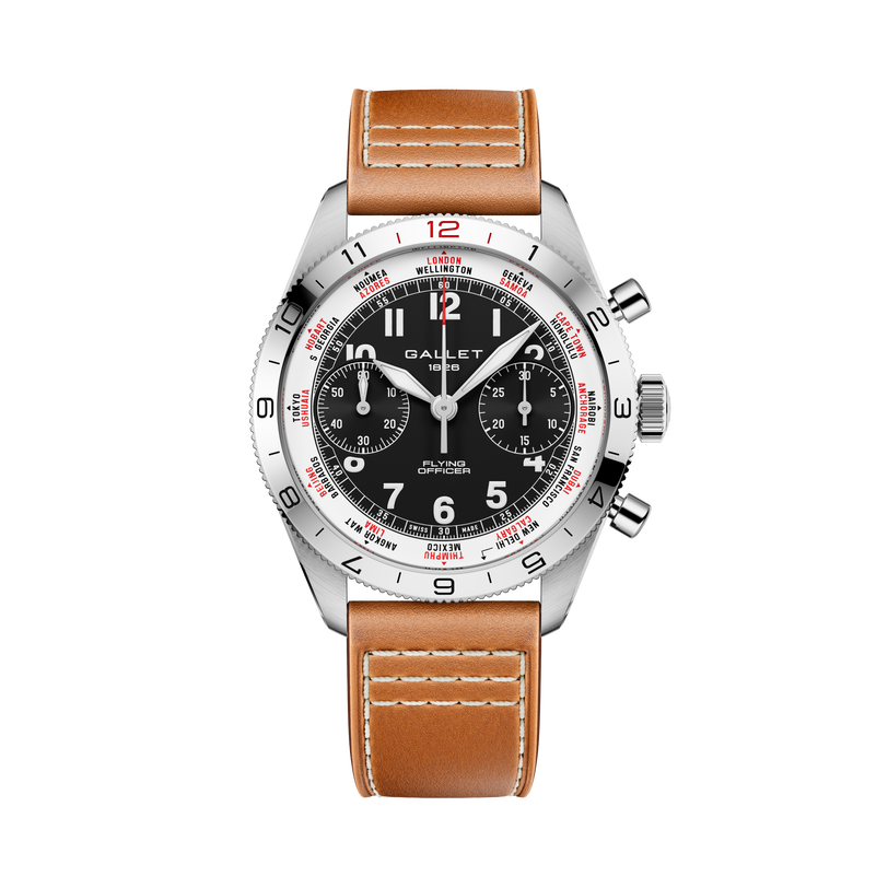 Flying Officer | 40mm, Steel Case, Brown Leather Strap