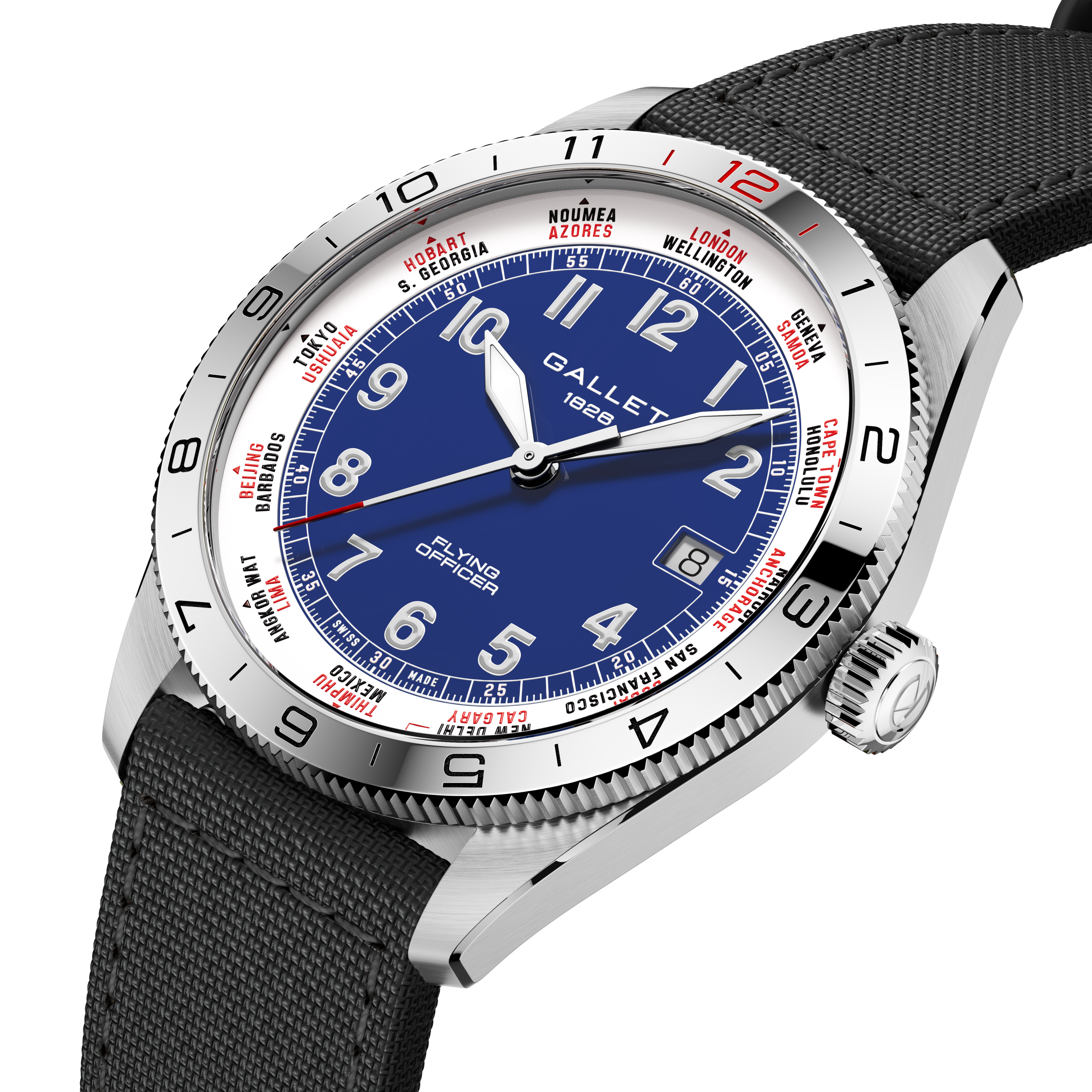 Flying Officer | 40mm, Steel Case, Black Fabric Strap