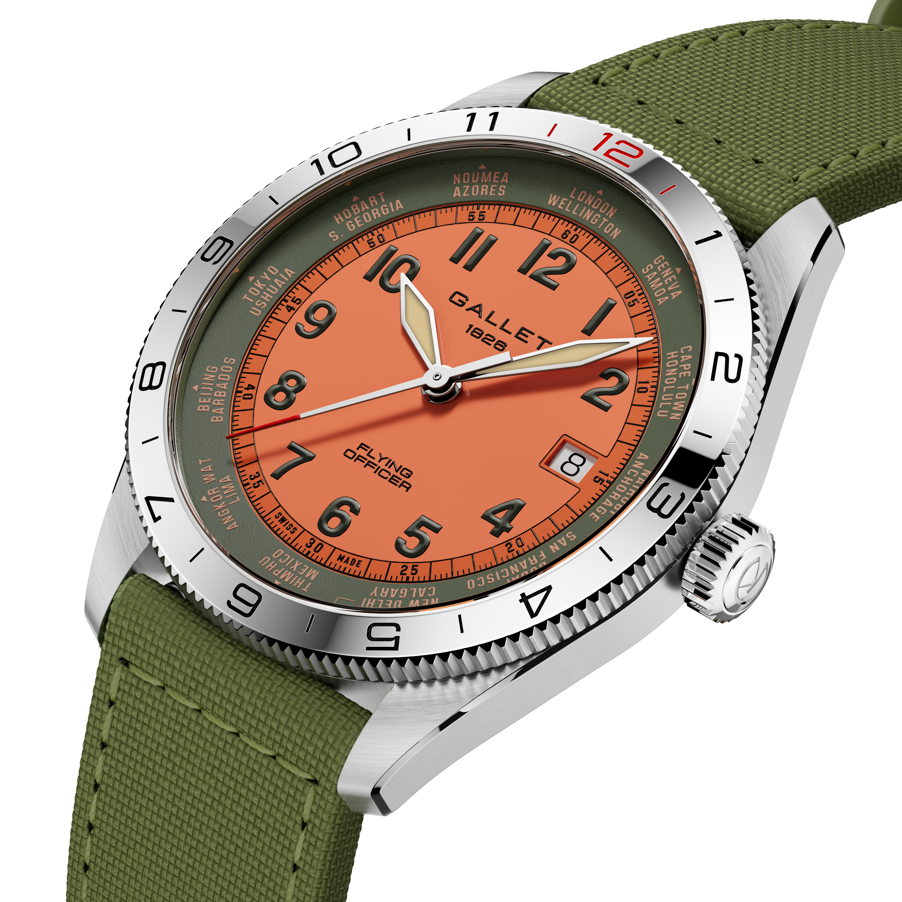 Flying Officer | 40mm, Steel Case, Green Fabric Strap