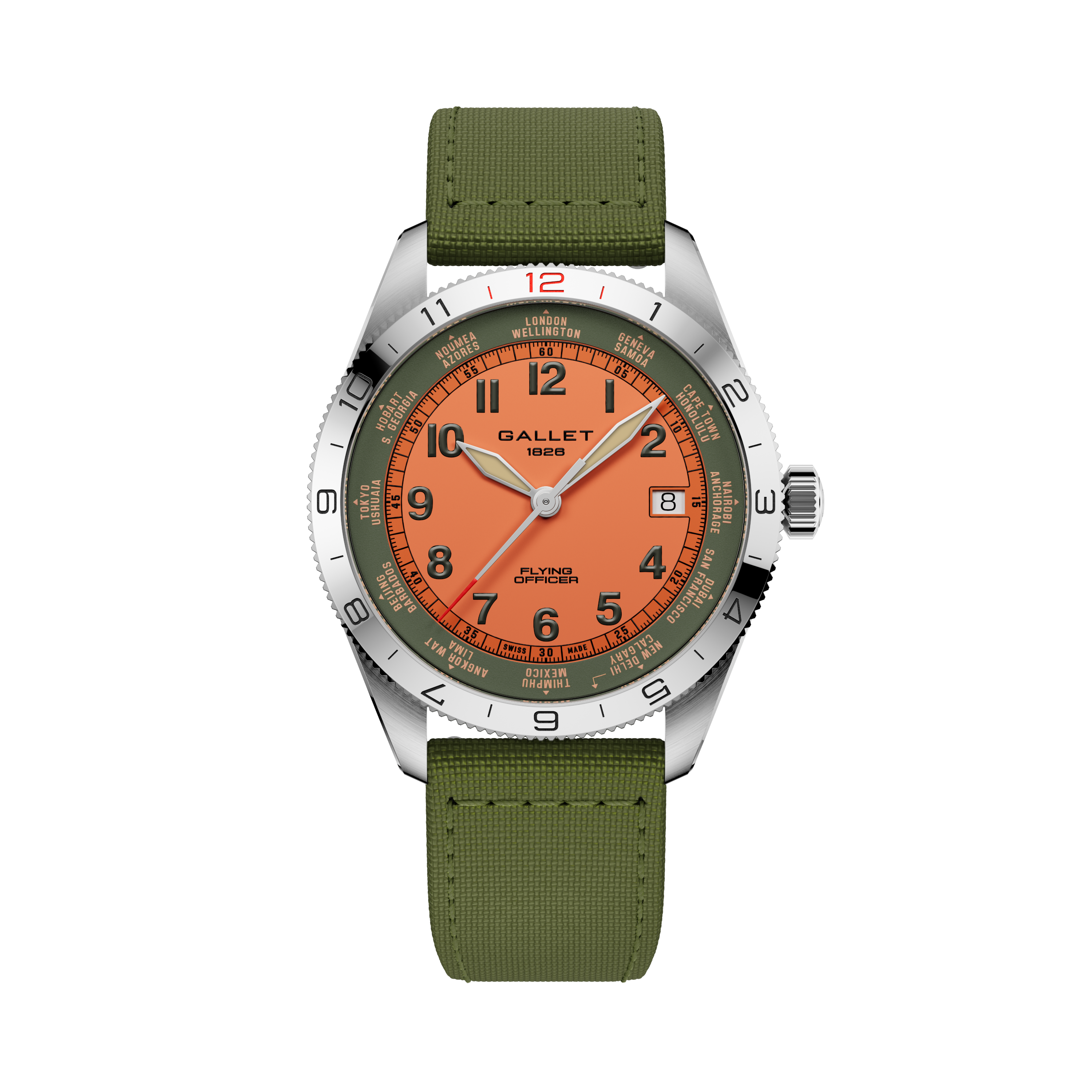 Flying Officer | 40mm, Steel Case, Green Fabric Strap