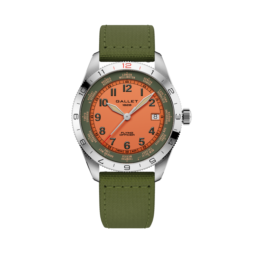 Flying Officer | 40mm, Steel Case, Green Fabric Strap