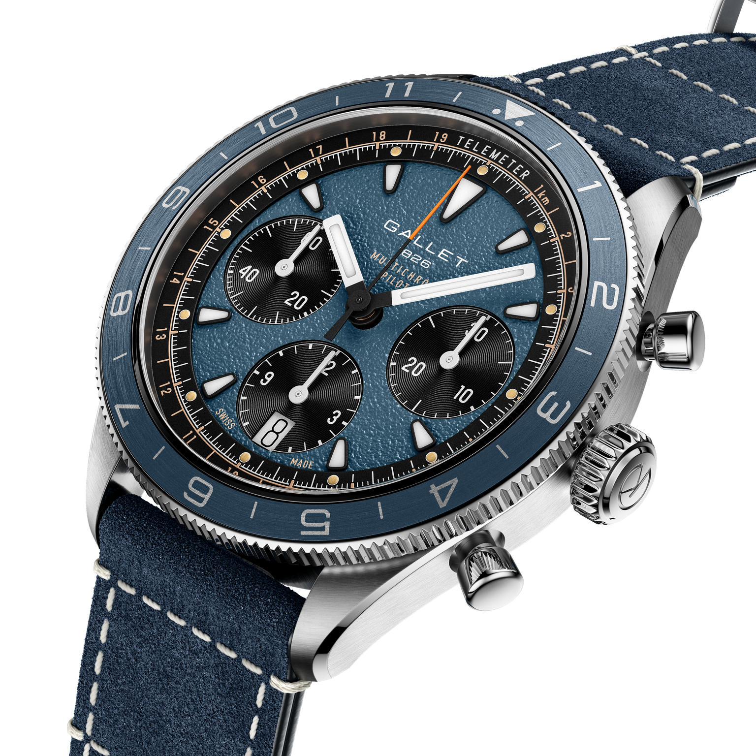 Multichron Pilot | 42mm, Steel Case, Blue Leather Field Strap
