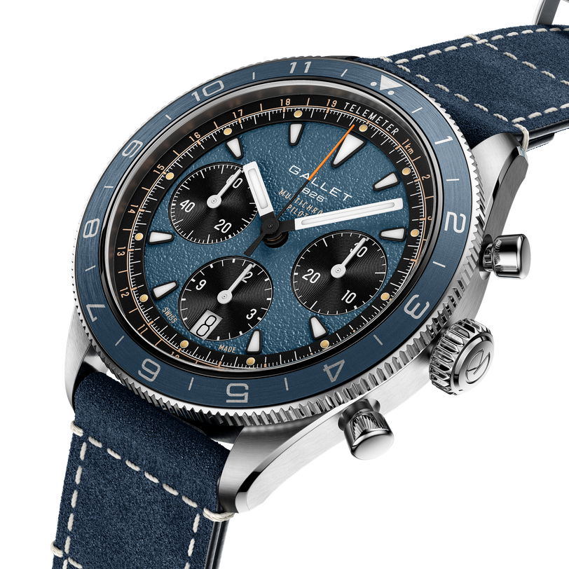 Multichron Pilot | 42mm, Steel Case, Blue Leather Field Strap