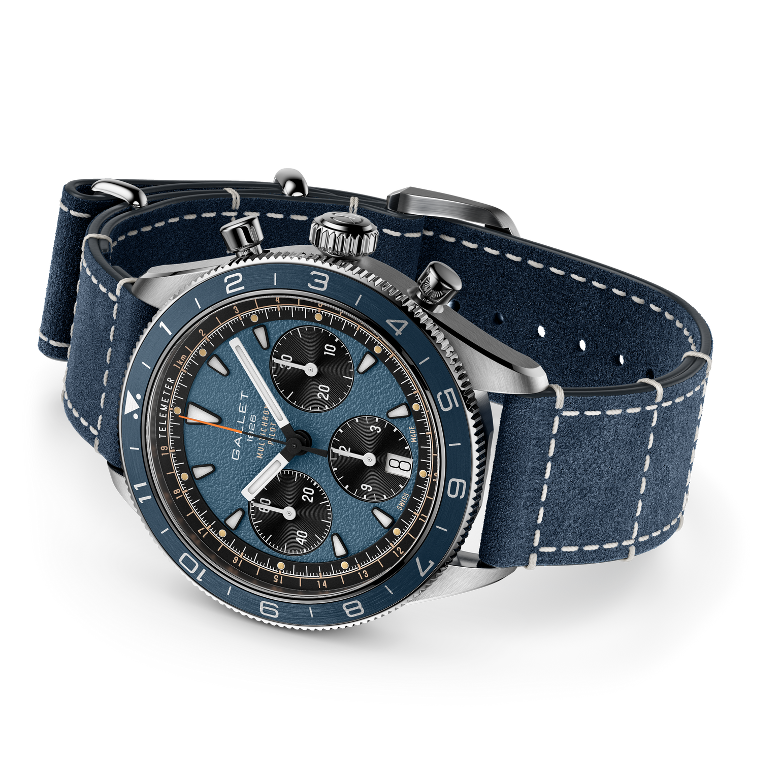 Multichron Pilot | 42mm, Steel Case, Blue Leather Field Strap