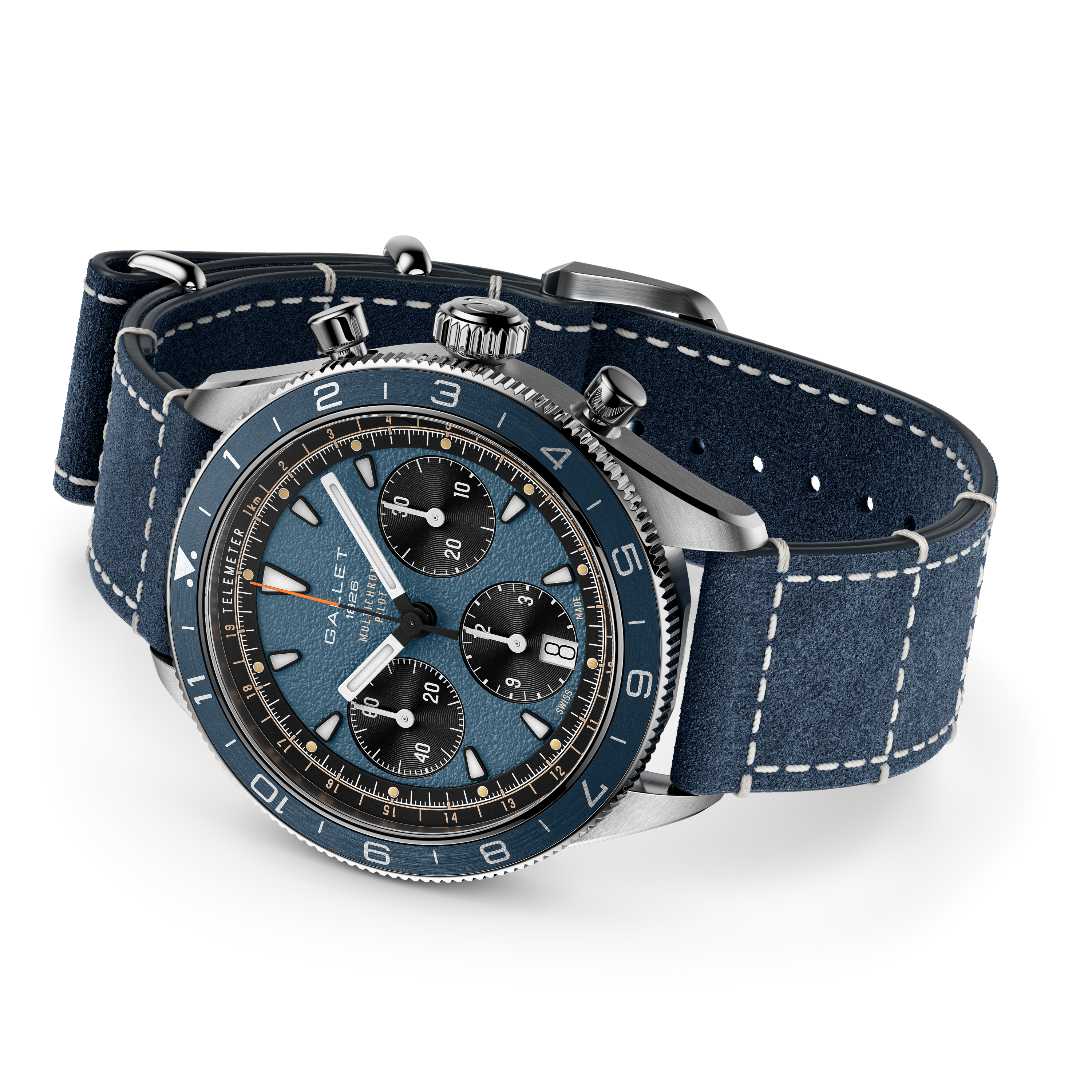 Multichron Pilot | 42mm, Steel Case, Blue Leather Field Strap