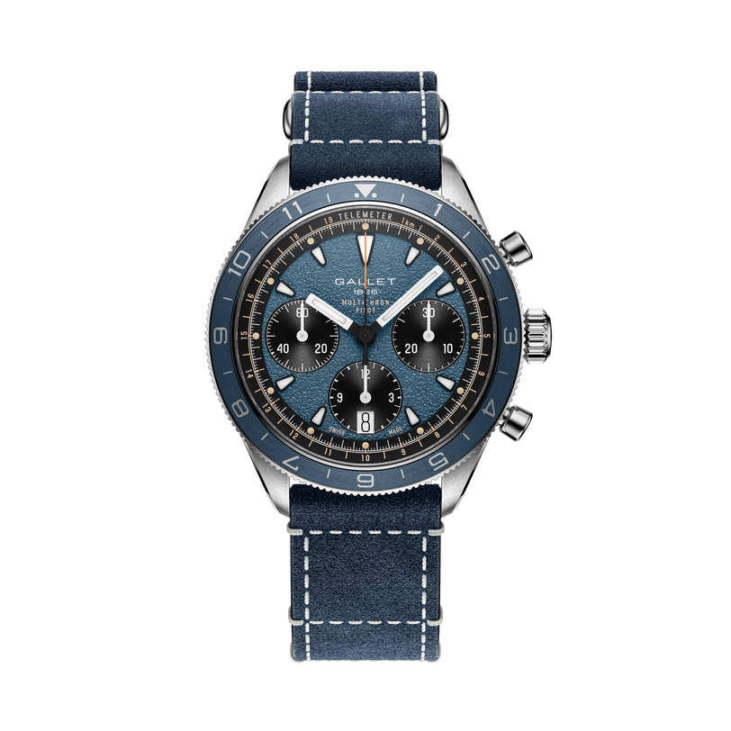 Multichron Pilot | 42mm, Steel Case, Blue Leather Field Strap