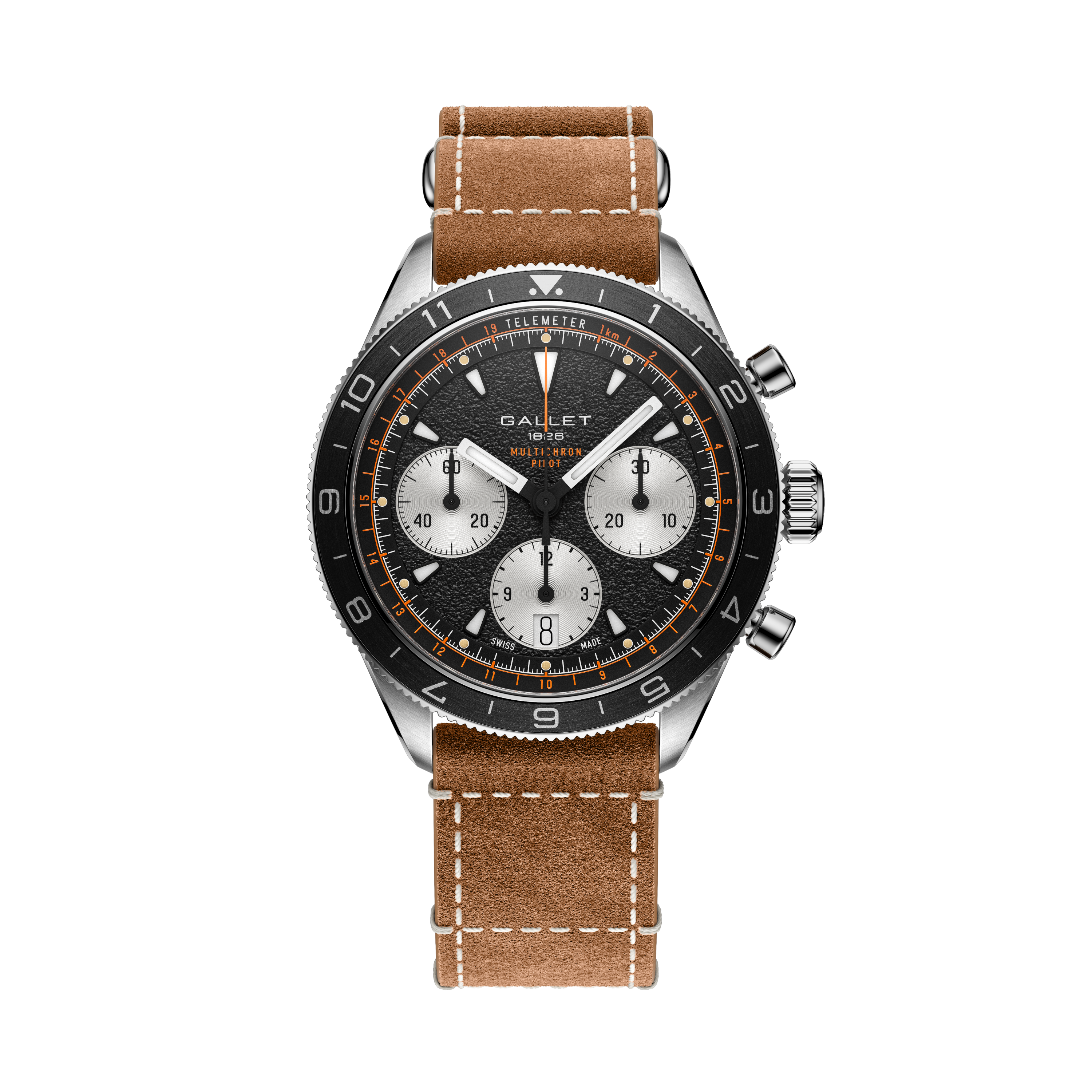 Multichron Pilot | 42mm, Steel Case, Brown Leather Field Strap