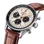 Luxury Breitling watch with brown leather strap on white background