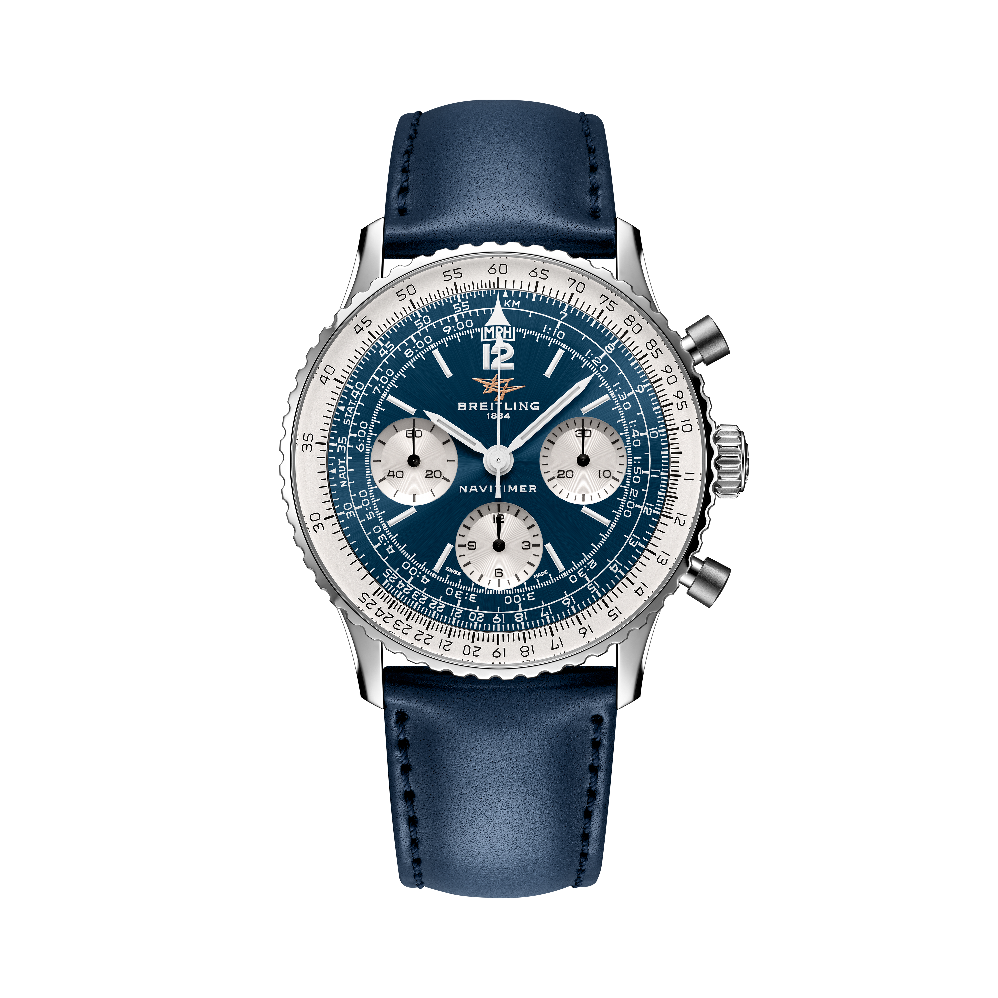 Navitimer B09 Chronograph 41 | Blue Panda Dial, Blue Calfskin Leather Strap