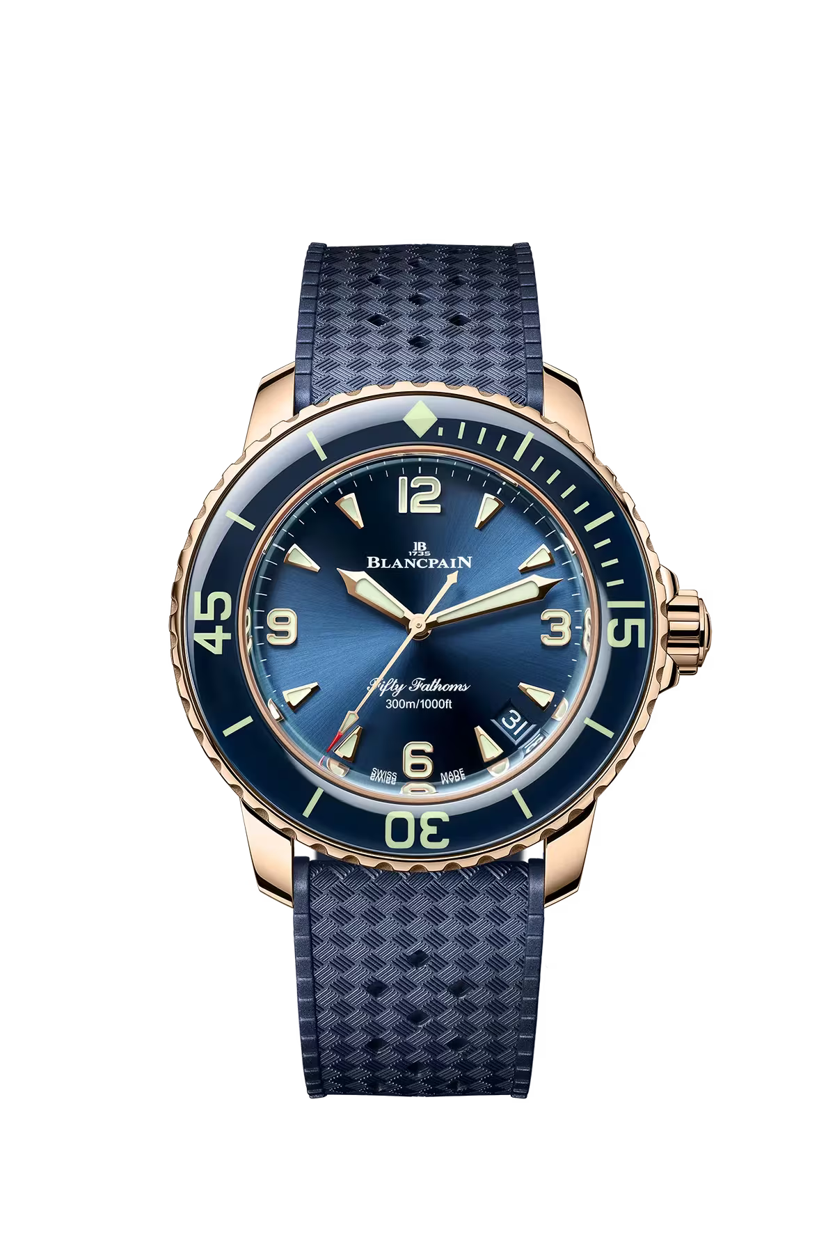 Bathyscaphe Quantième Complet Phases de Lune | 43.6mm, Sunburst Gradient Blue Dial, Sail-Canvas Strap