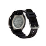 Black Casio G-Shock watch with stainless steel back, black resin band, and digital display showing Carbon Core Guard technolo