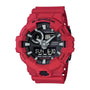 Red resin G-Shock watch with black analog and digital display showing 6:30.