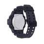 Gray digital watch with black resin band and square face, displayed with band separated.