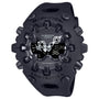 Black G-Shock Casio digital watch with analog hands, digital display, and textured resin band.