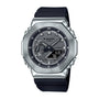 G-Shock GM-2100-1A analog-digital watch with silver stainless steel case and black resin band.