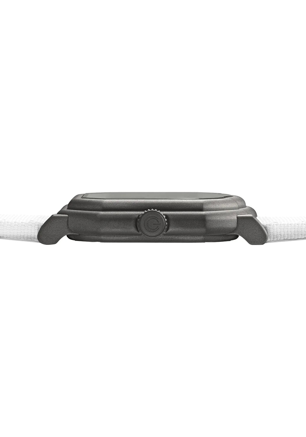 Black watch with white strap on a white background