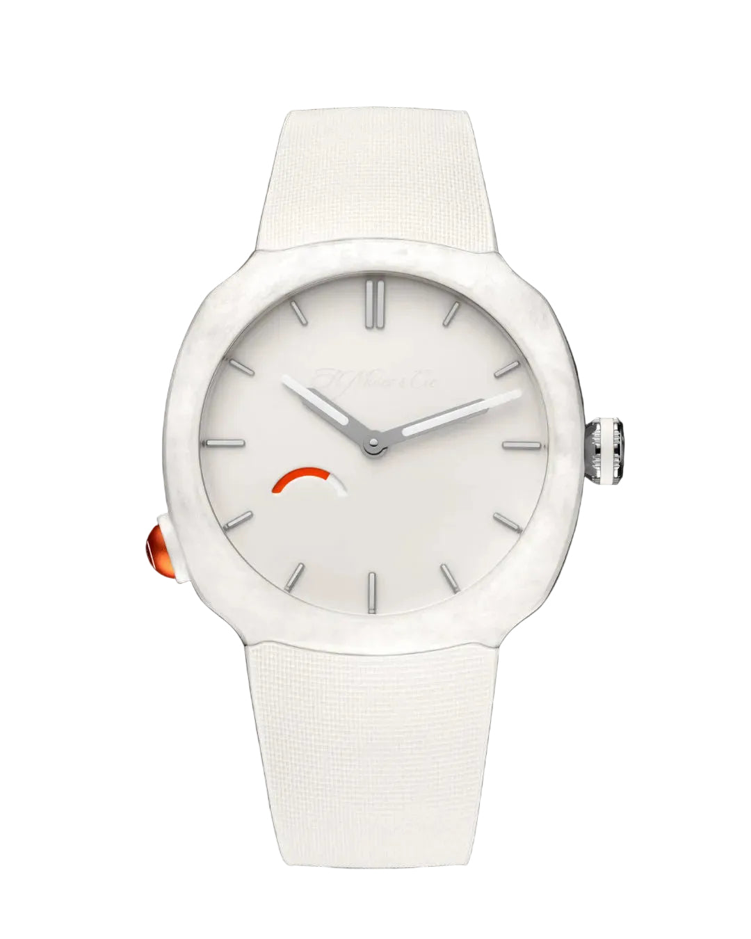 White watch with a black background