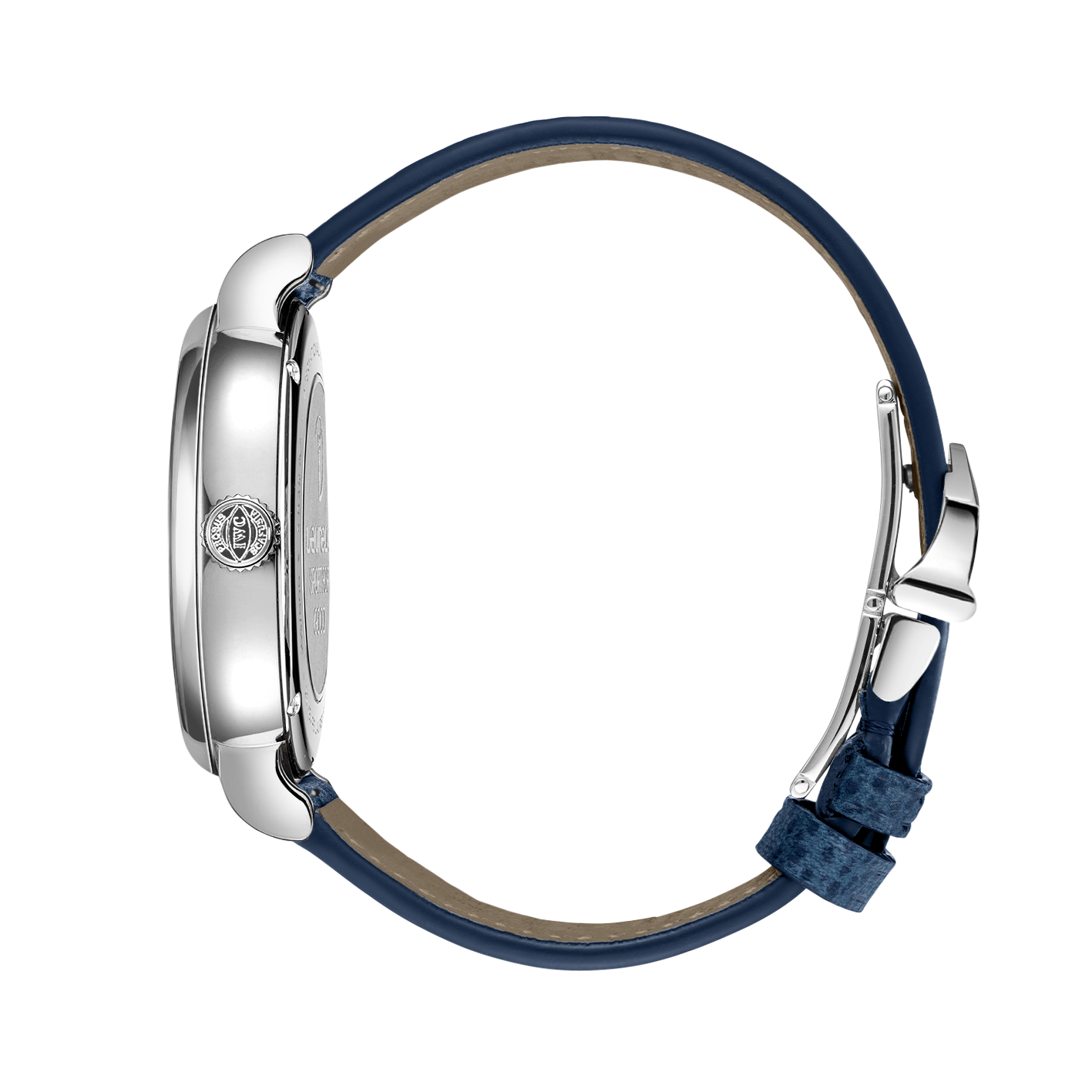 IWC Schaffhausen Portofino Automatic Pointer Date Laureus watch with a navy leather strap