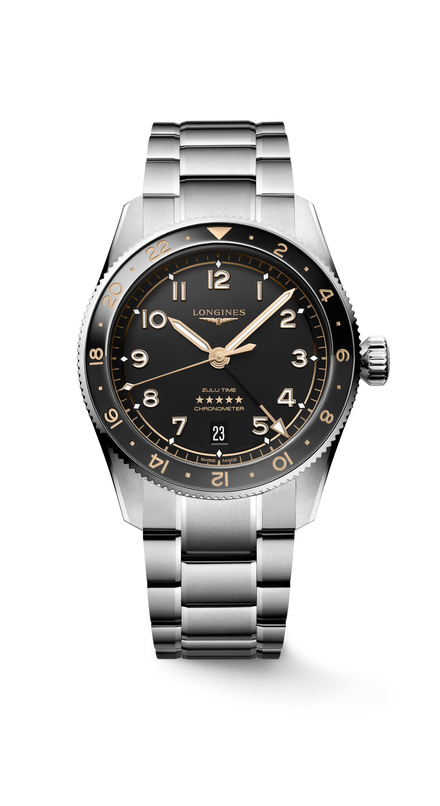 Spirit Zulu Time watch with black crown and black dial 