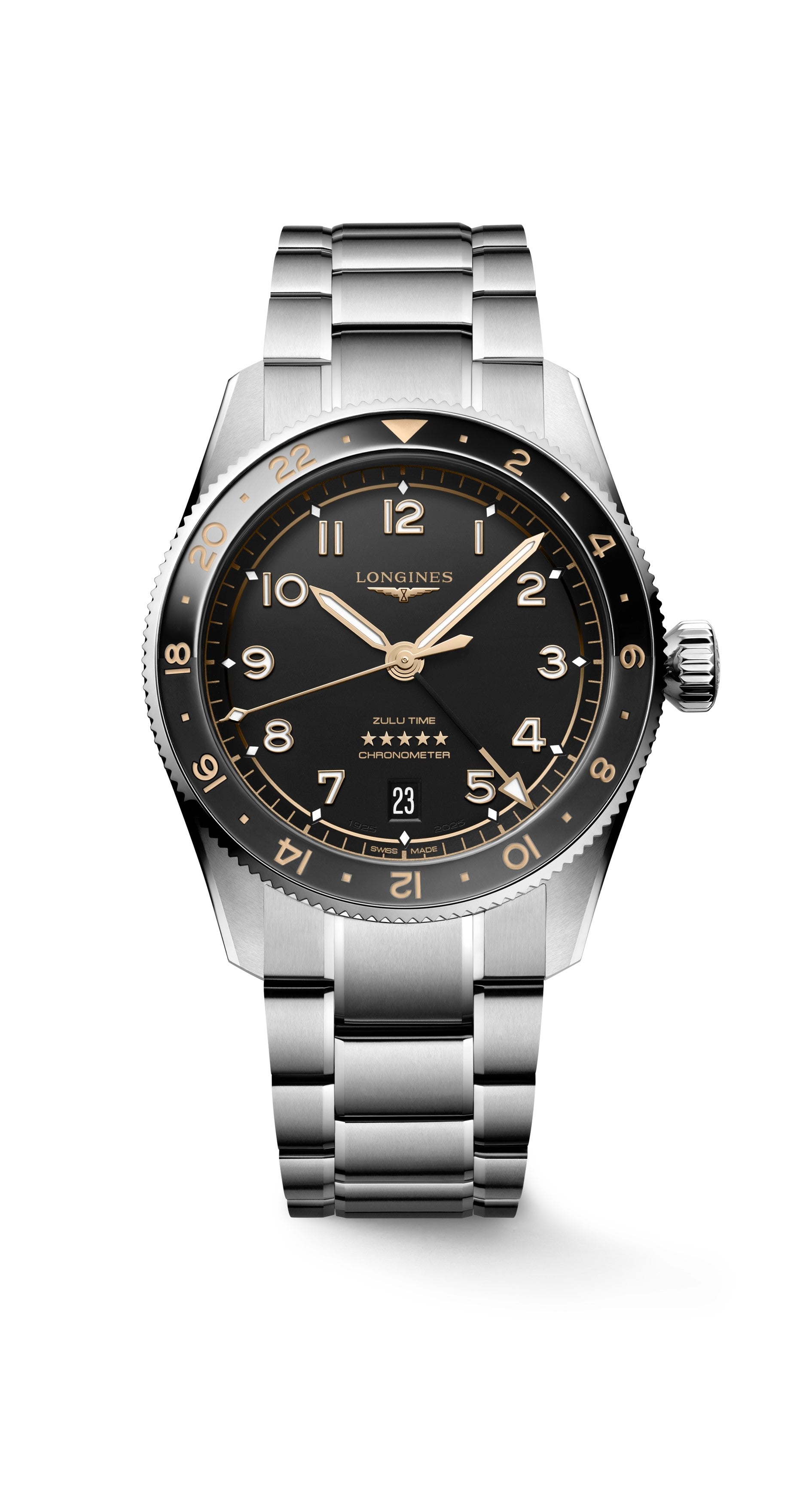 Spirit Zulu Time watch with black crown and black dial 
