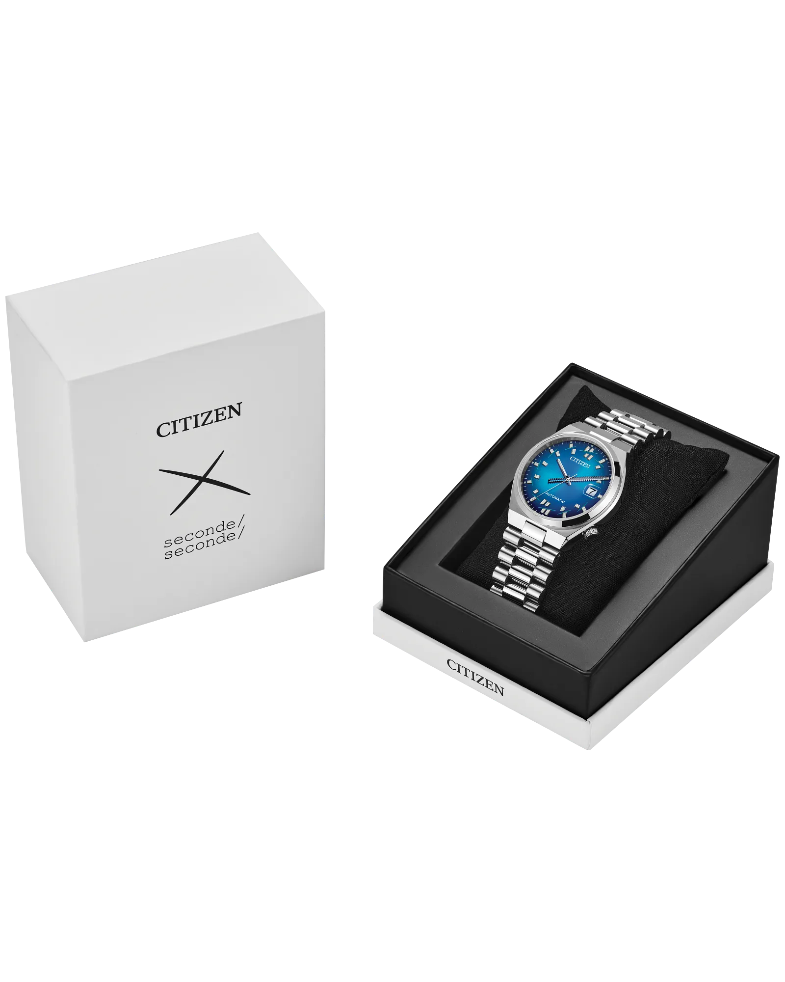 Citizen watch in a black box with a white background