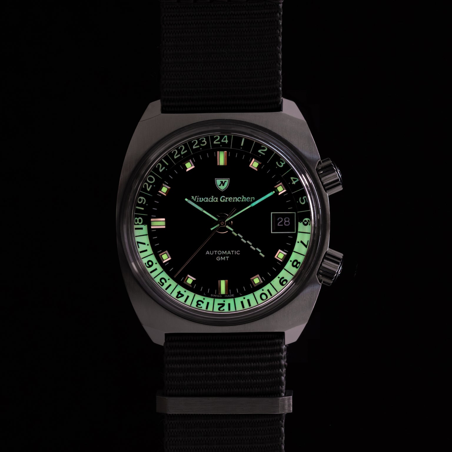 Nivada Grenchen Limited edition for Hodinkee watch lumi shot