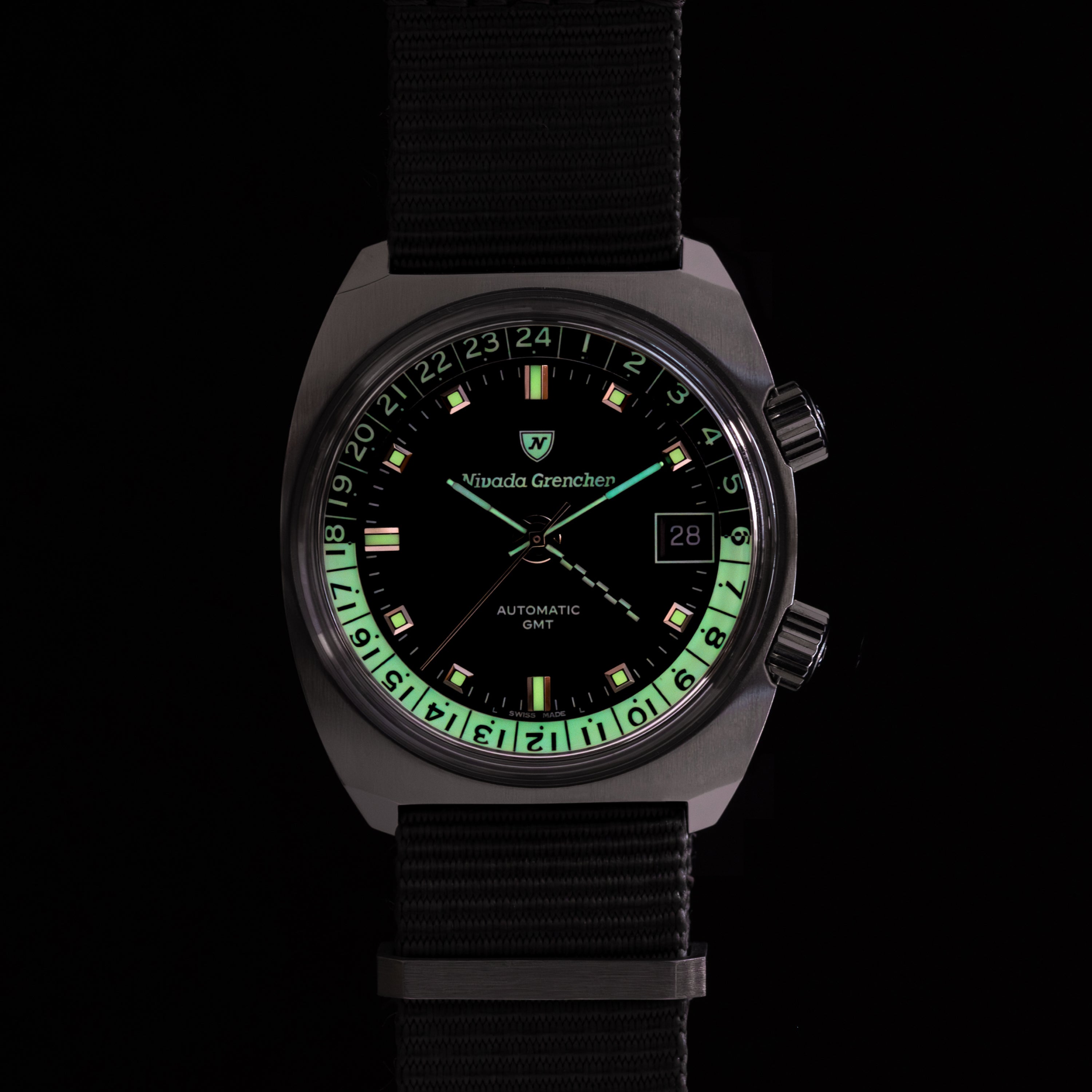Nivada Grenchen Limited edition for Hodinkee watch lumi shot