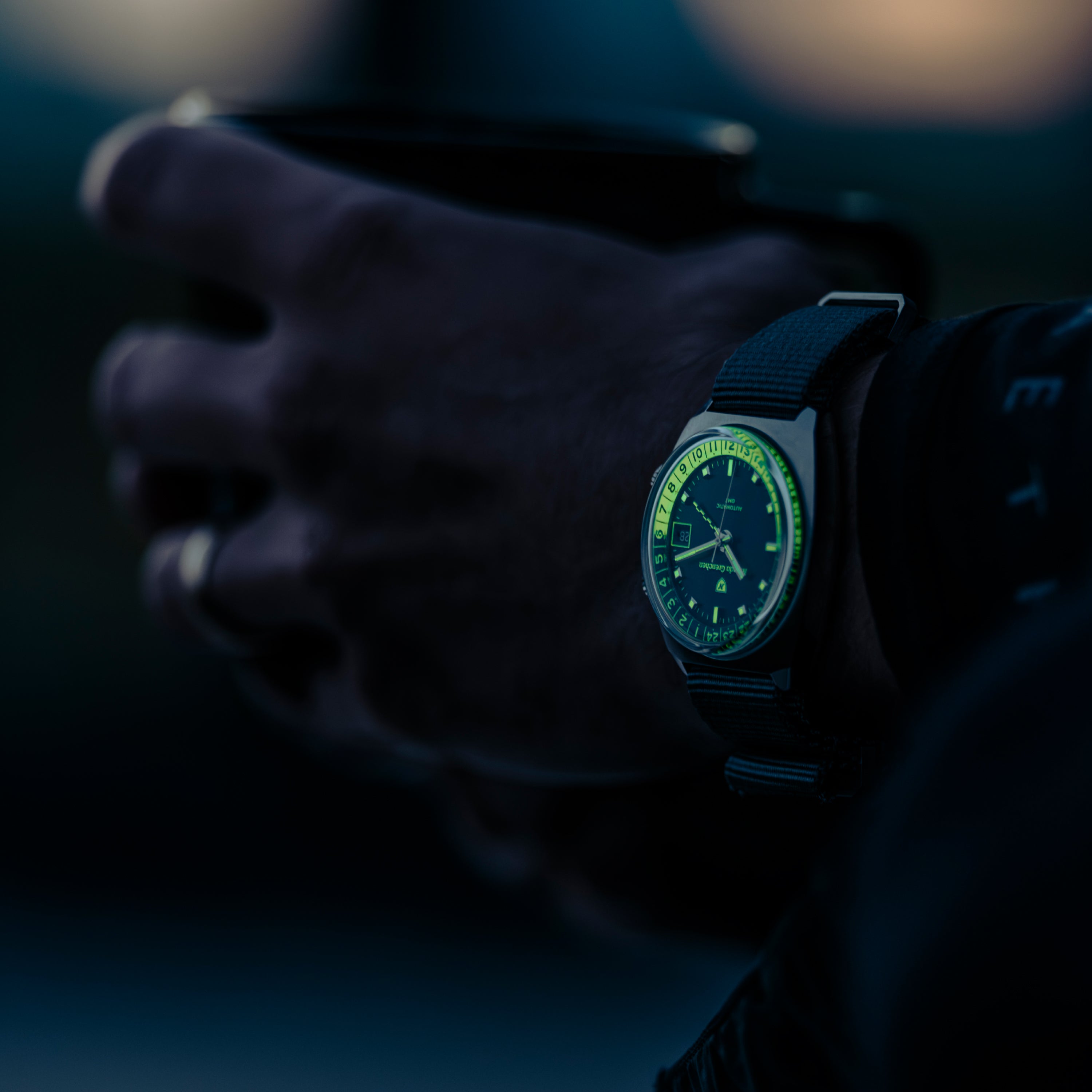 Nivada Grenchen Limited edition for Hodinkee watch lumi wrist shot