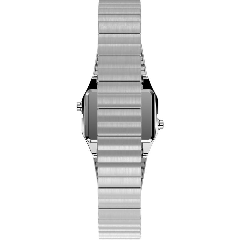 The Timex L SS QZ BW TEENY TINY 20 SLVR DL 25 features a sleek silver dial and a stainless-steel expansion band for effortless style in a compact design.
