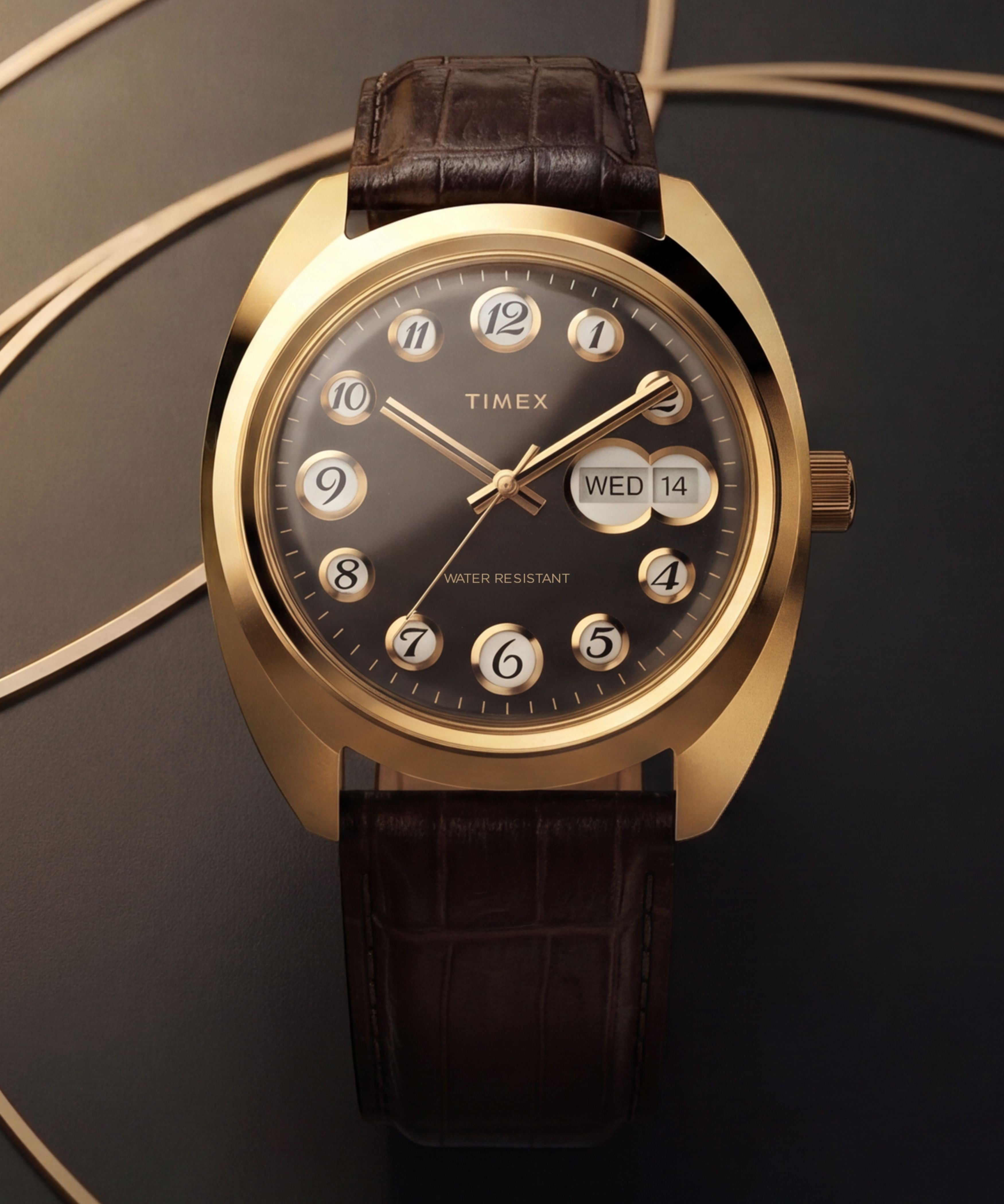 Timex® 1976 Rotary Phone Dial Reissue 37mm Leather Strap Watch