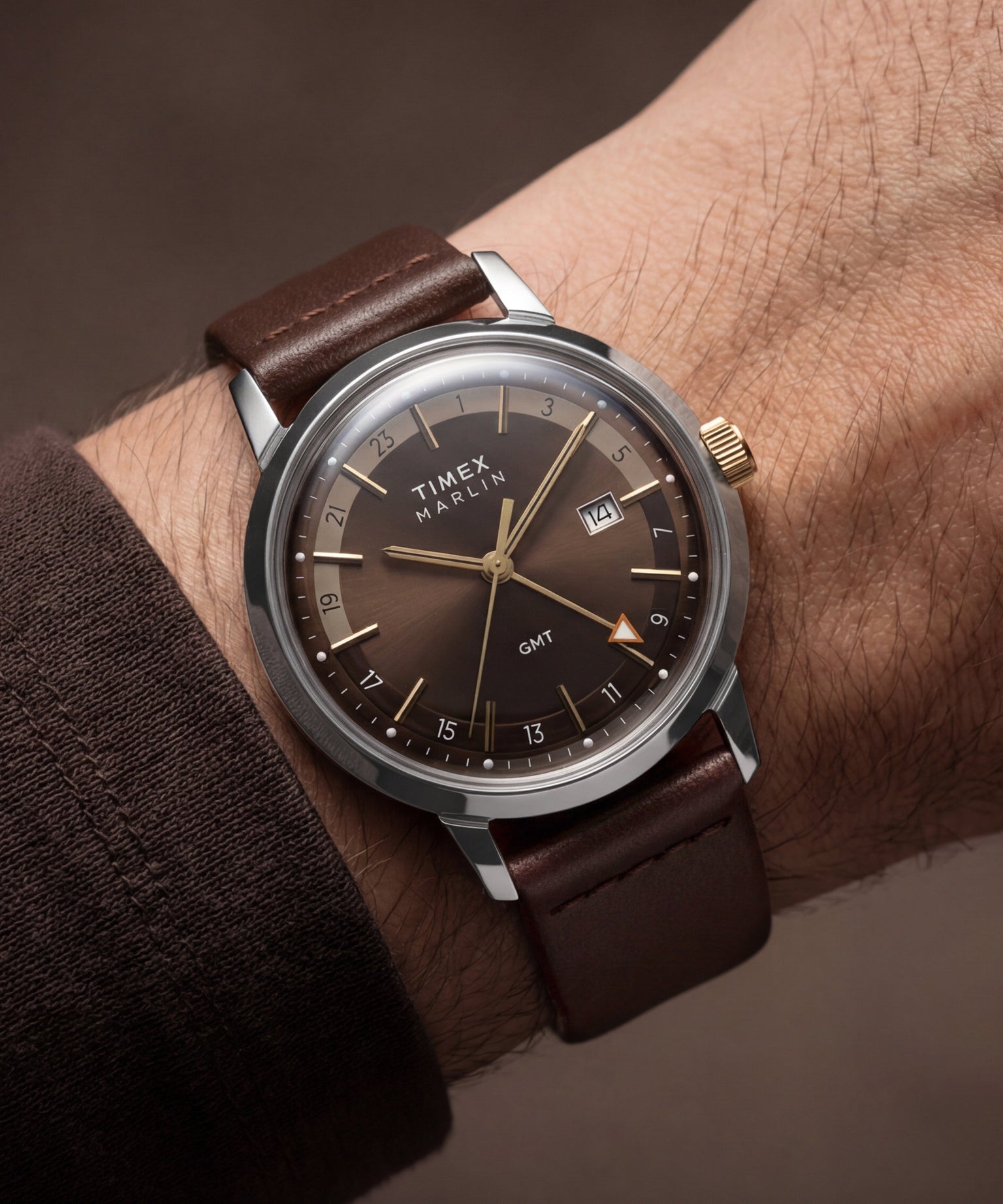 Marlin® GMT 40mm Leather Strap Watch