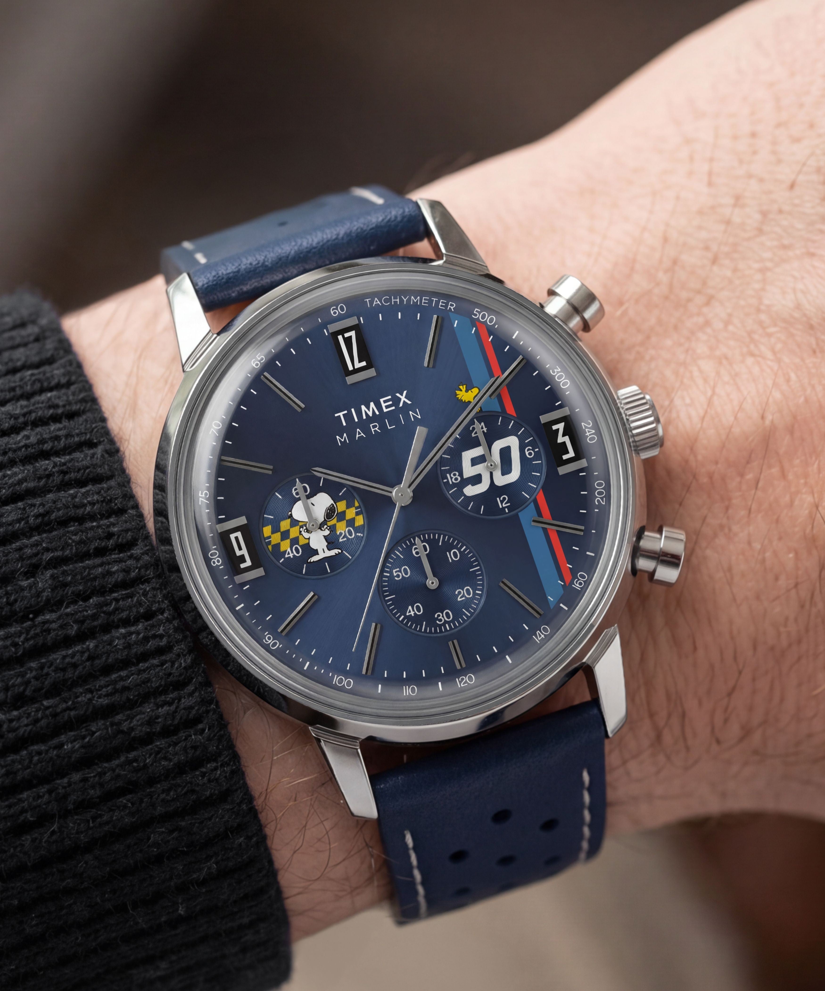 Peanuts® x Timex Marlin® Chronograph 40mm Leather Strap Watch