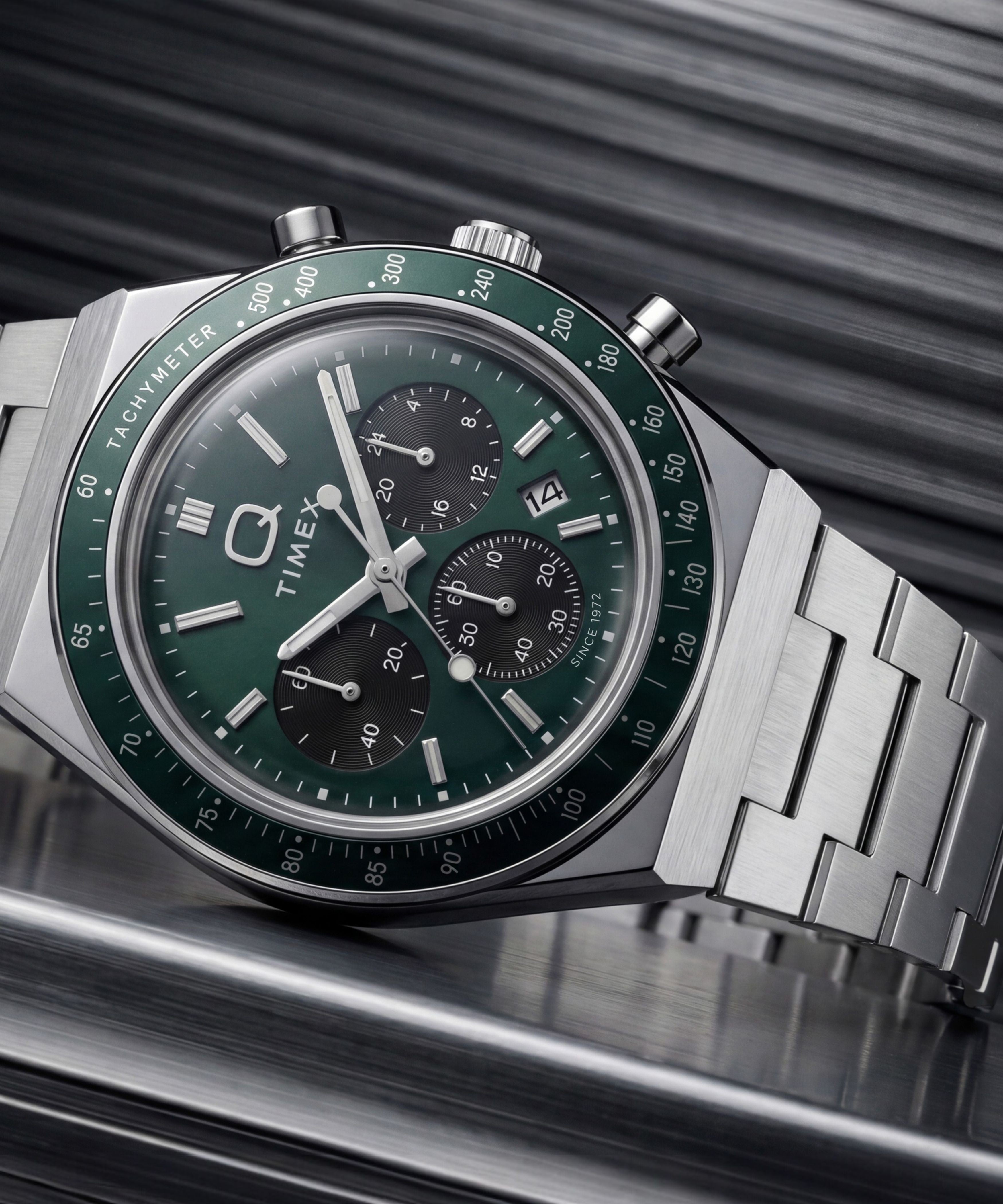 Q Timex Chronograph 40mm Stainless Steel Bracelet Watch