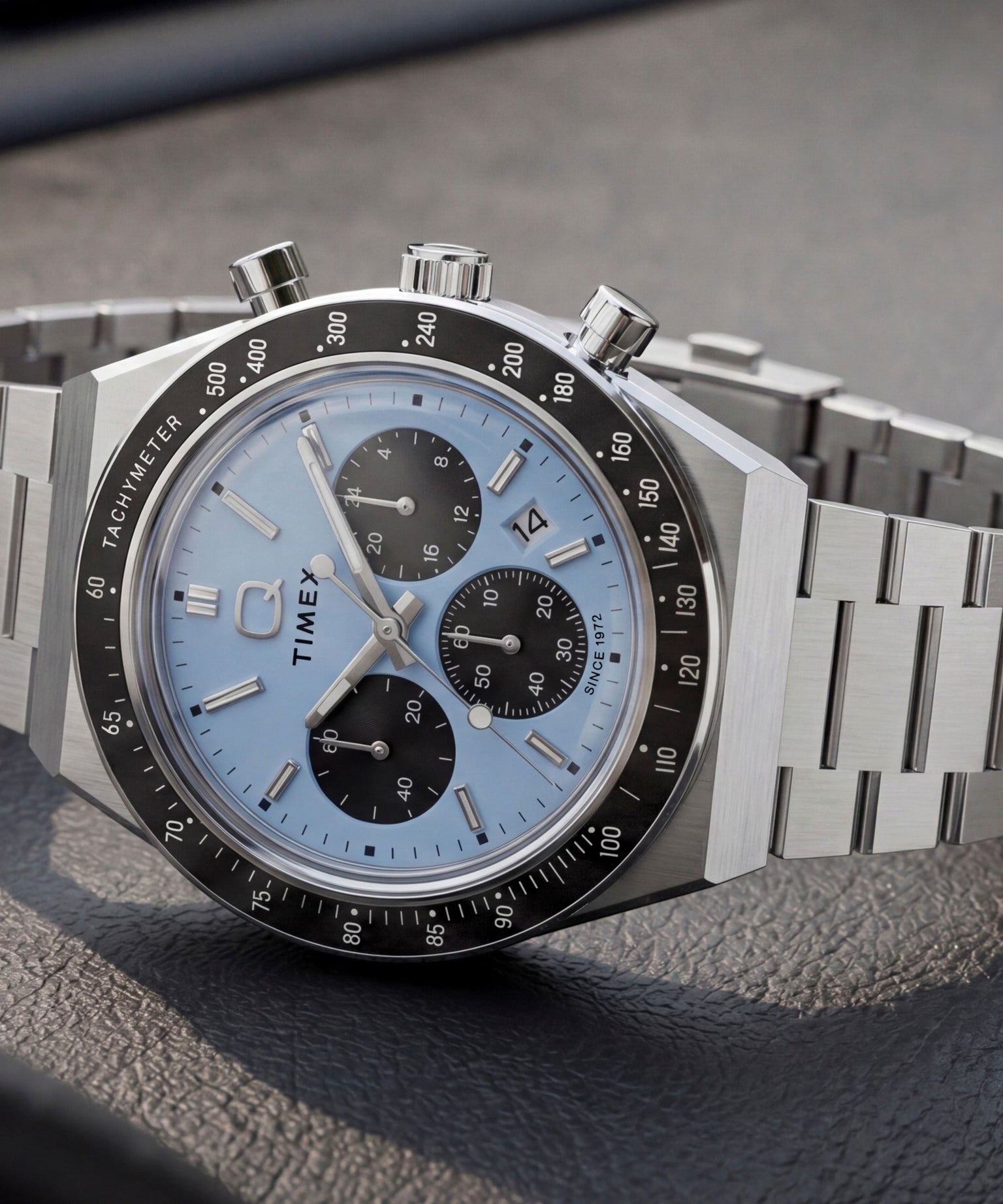 Q Timex Chronograph 40mm Stainless Steel Bracelet Watch