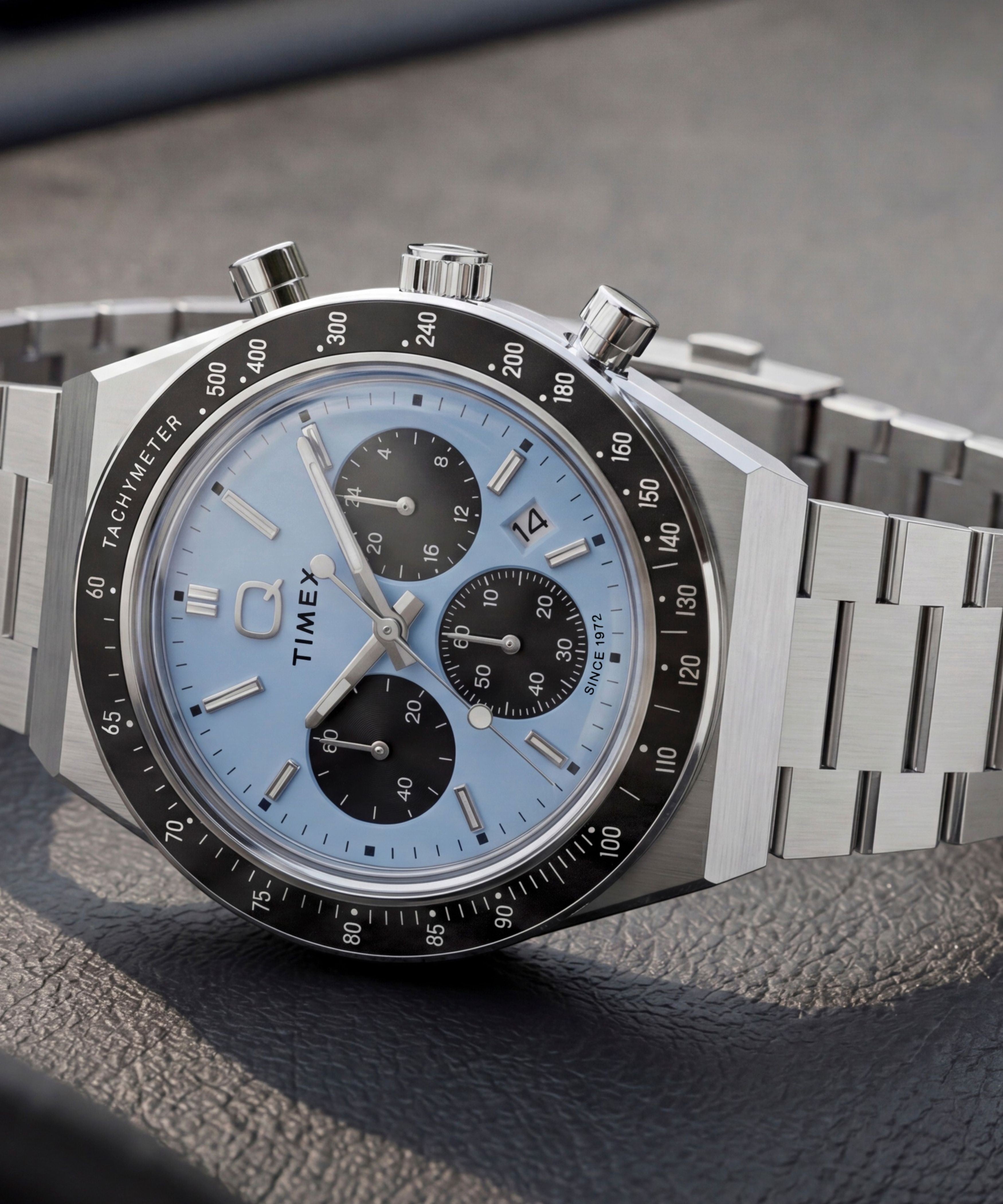 Q Timex Chronograph 40mm Stainless Steel Bracelet Watch