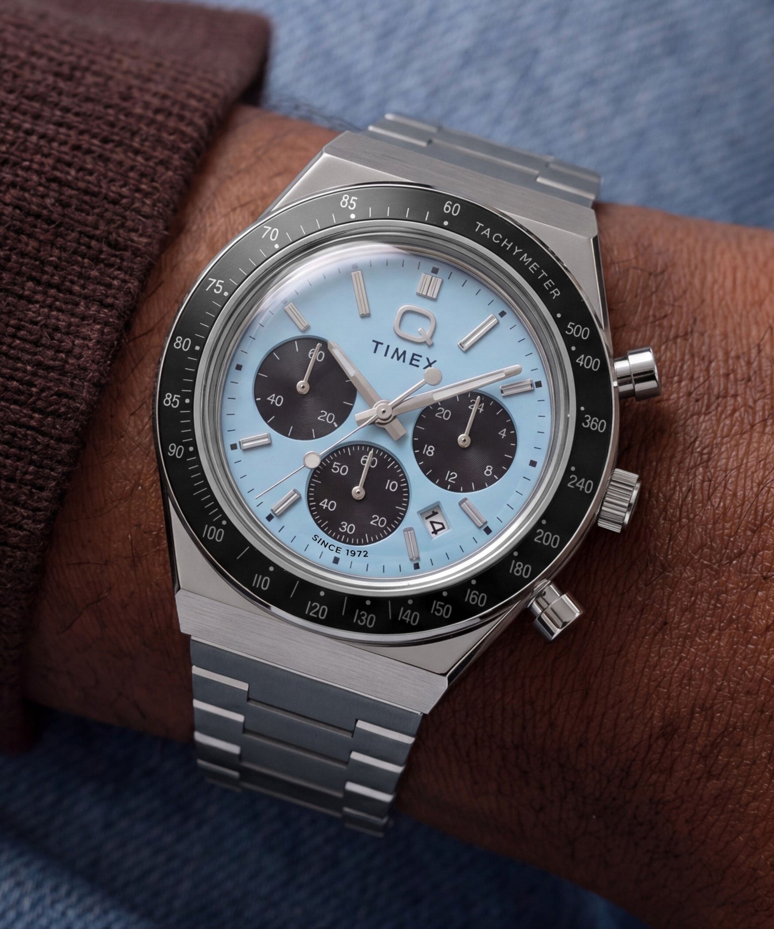 Q Timex Chronograph 40mm Stainless Steel Bracelet Watch