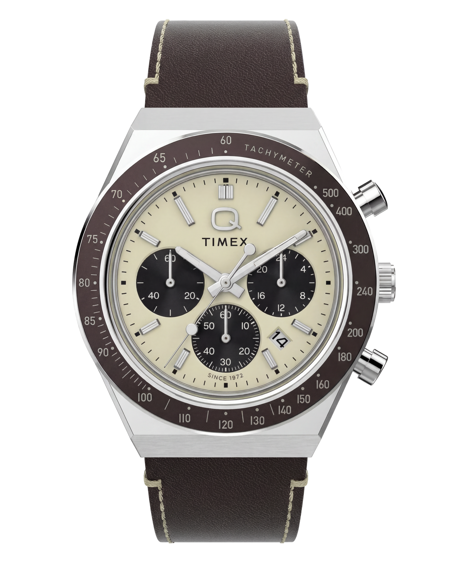 Q Timex Chronograph 40mm Leather Strap Watch