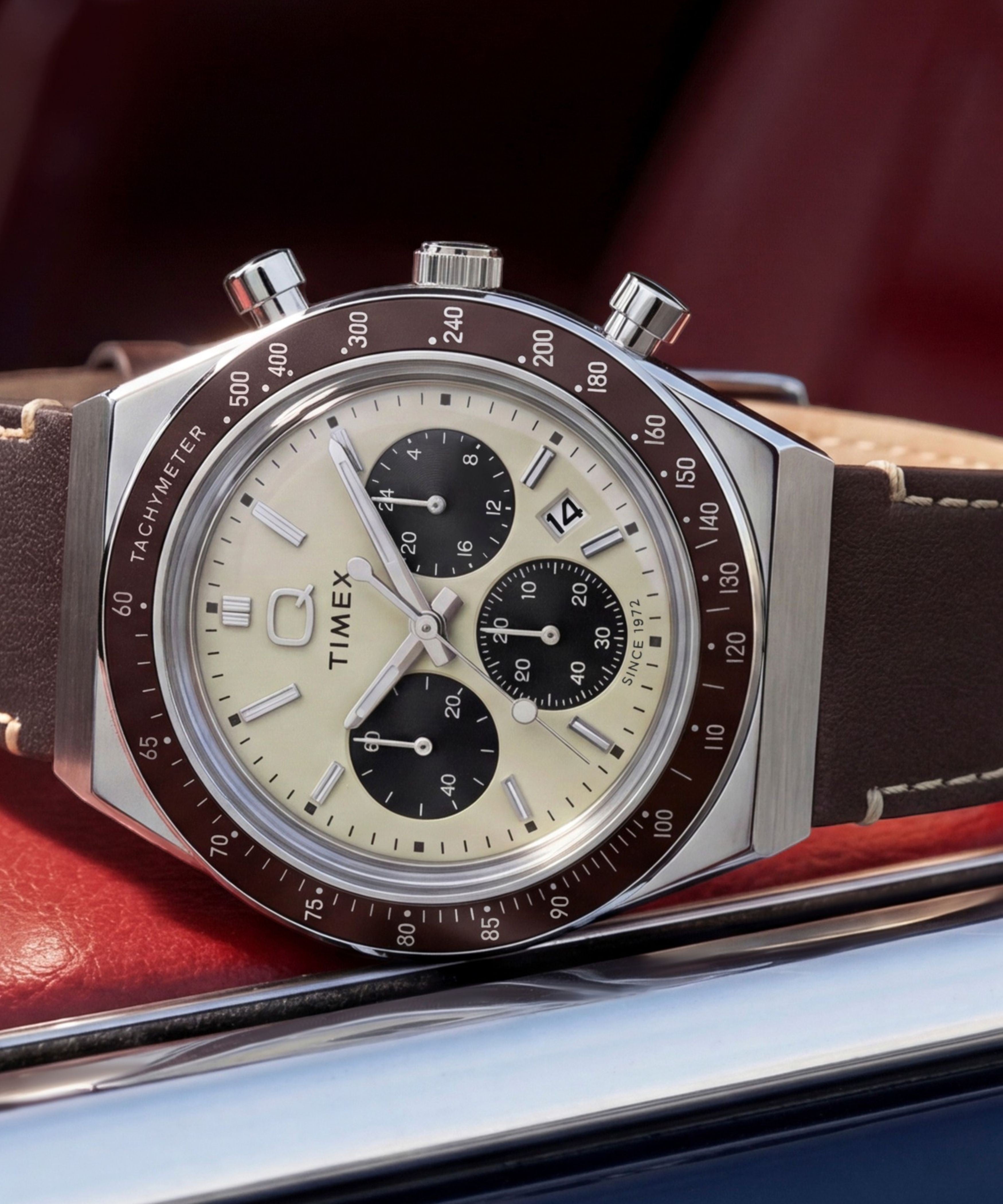 Q Timex Chronograph 40mm Leather Strap Watch