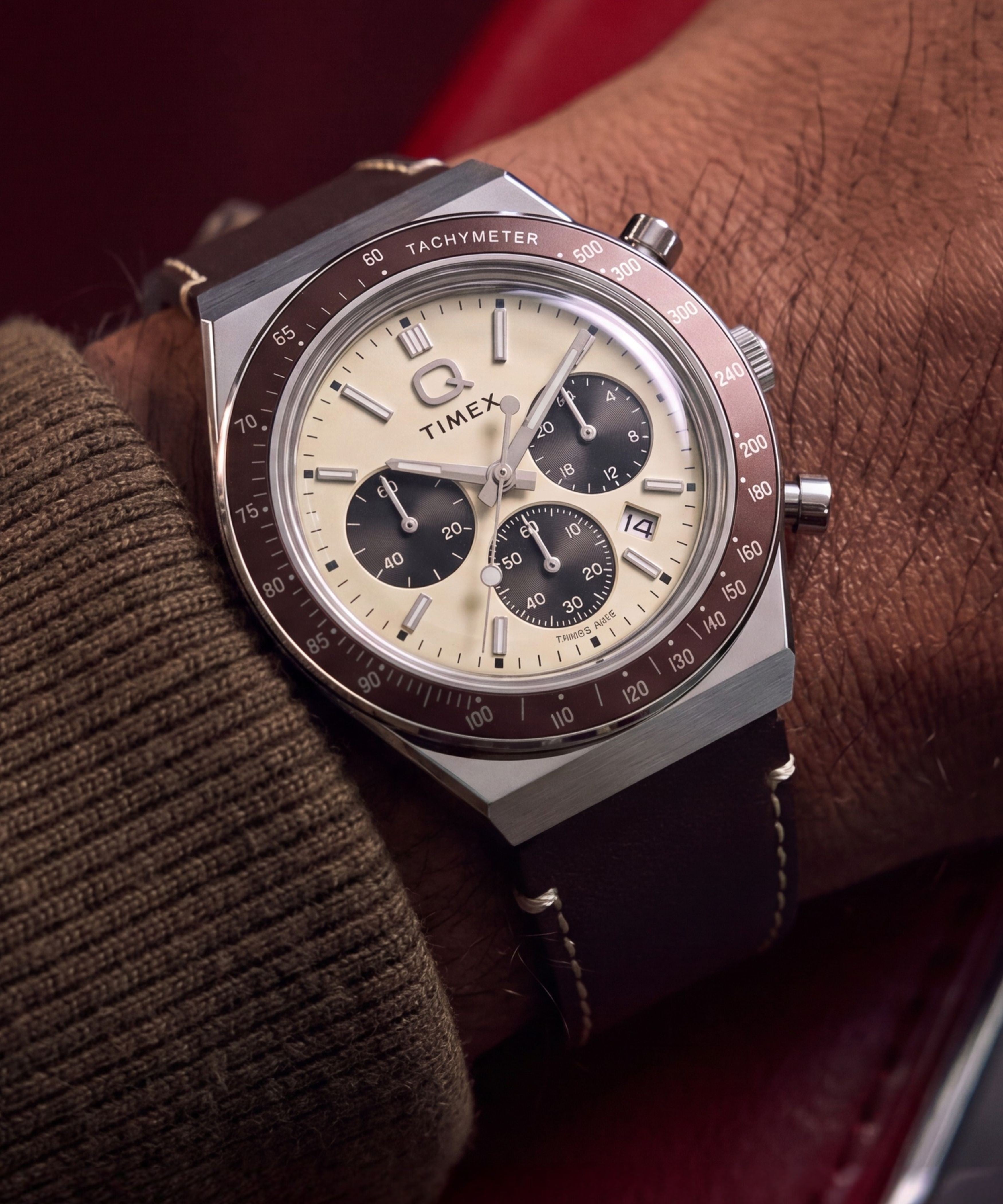 Q Timex Chronograph 40mm Leather Strap Watch