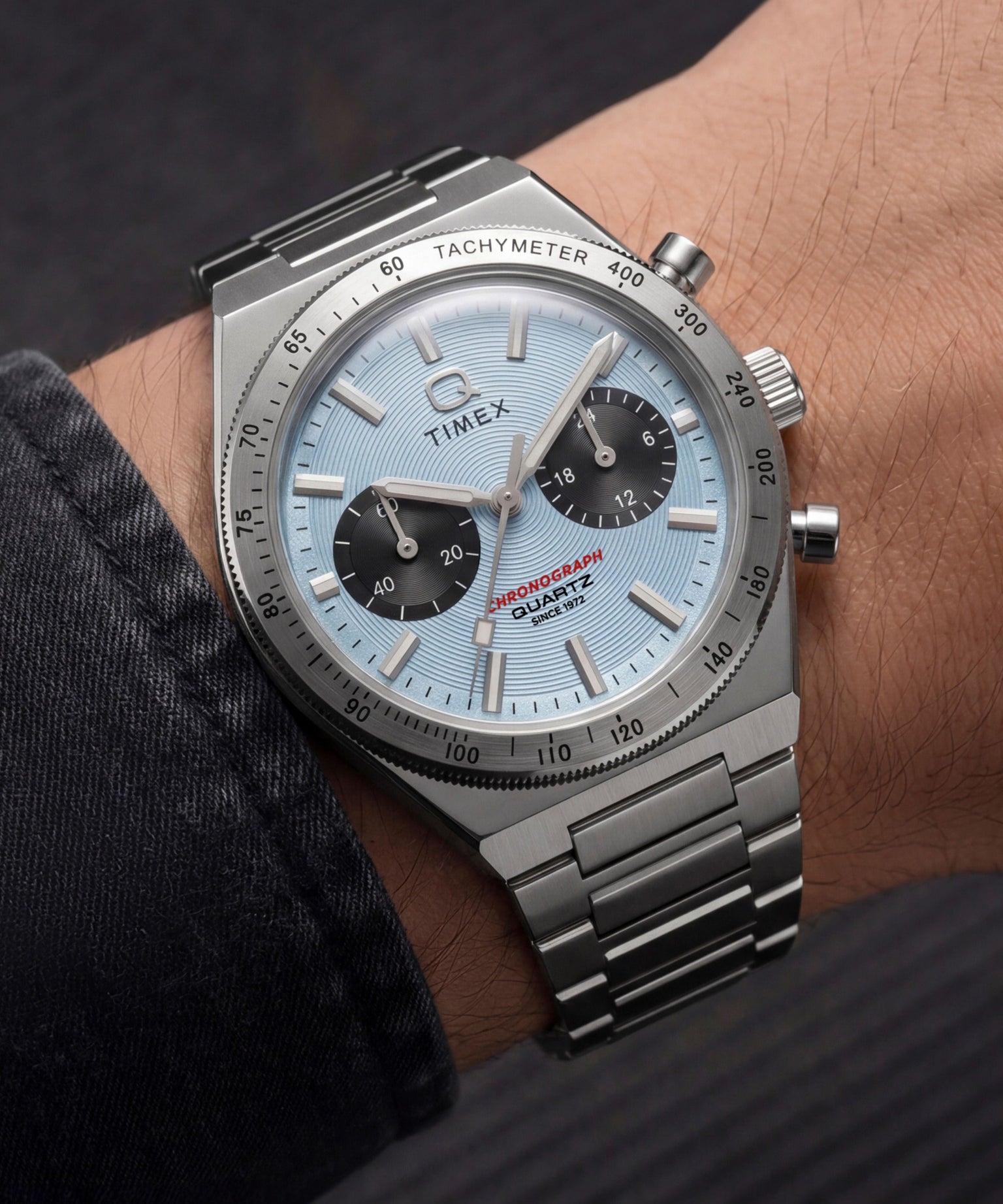 Q Timex Continental Chronograph 36mm Stainless Steel Bracelet Watch