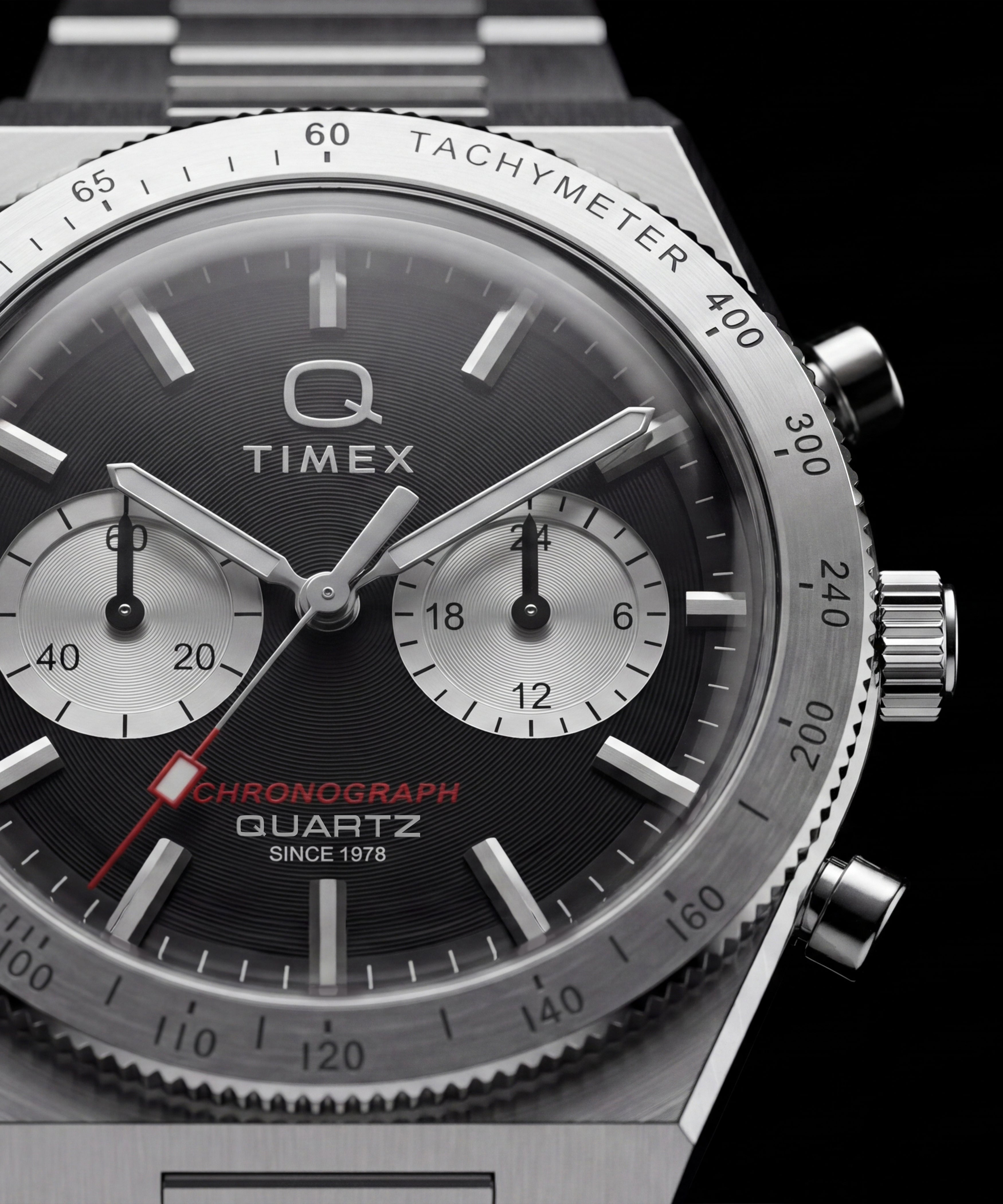 Q Timex Continental Chronograph 36mm Stainless Steel Bracelet Watch