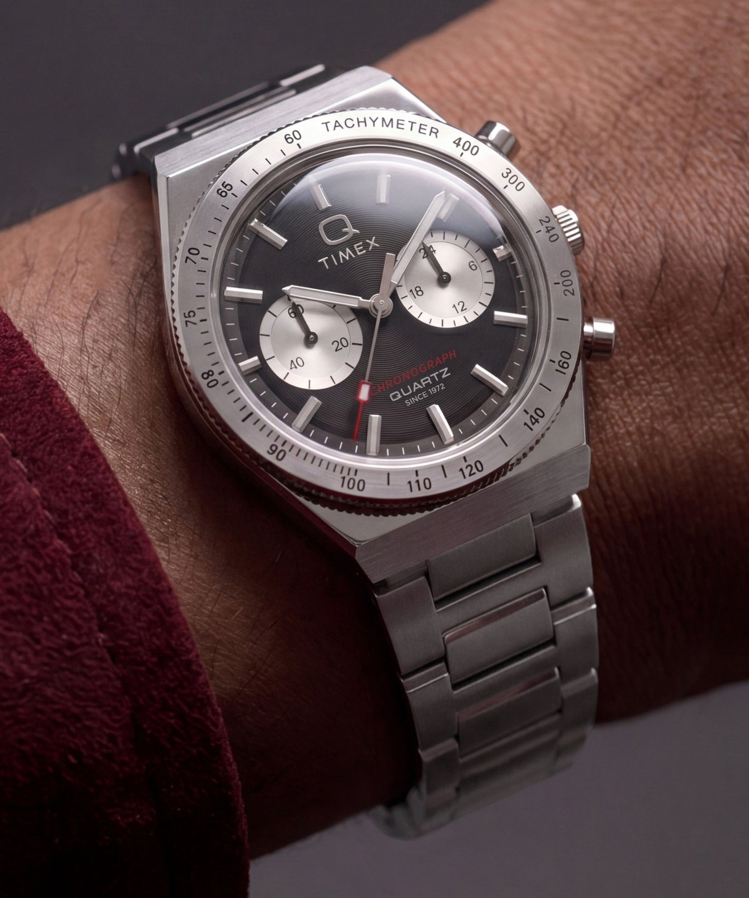 Q Timex Continental Chronograph 36mm Stainless Steel Bracelet Watch