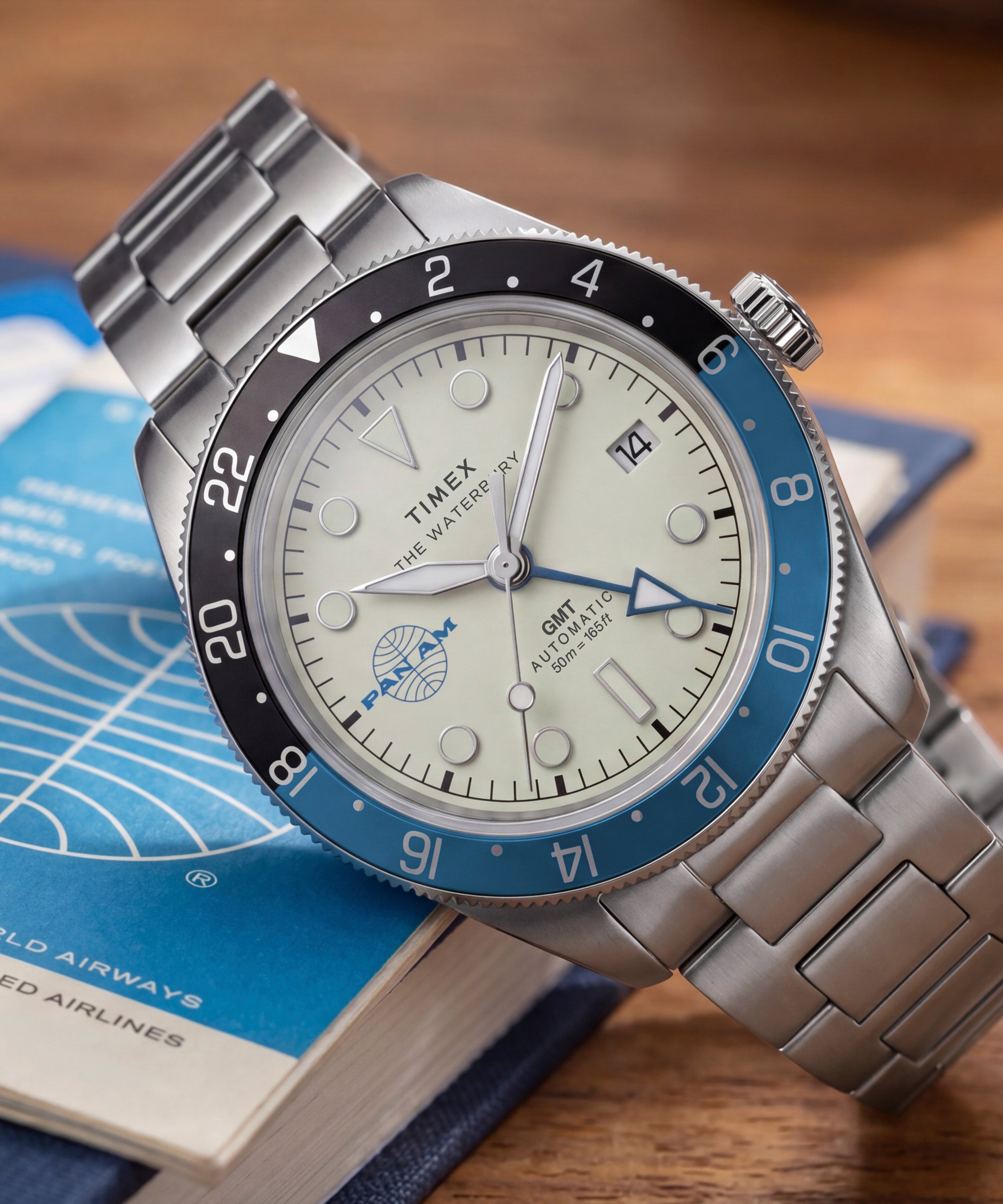 Pan Am® x Timex® Waterbury Automatic GMT 41.5mm Stainless Steel Bracelet Watch