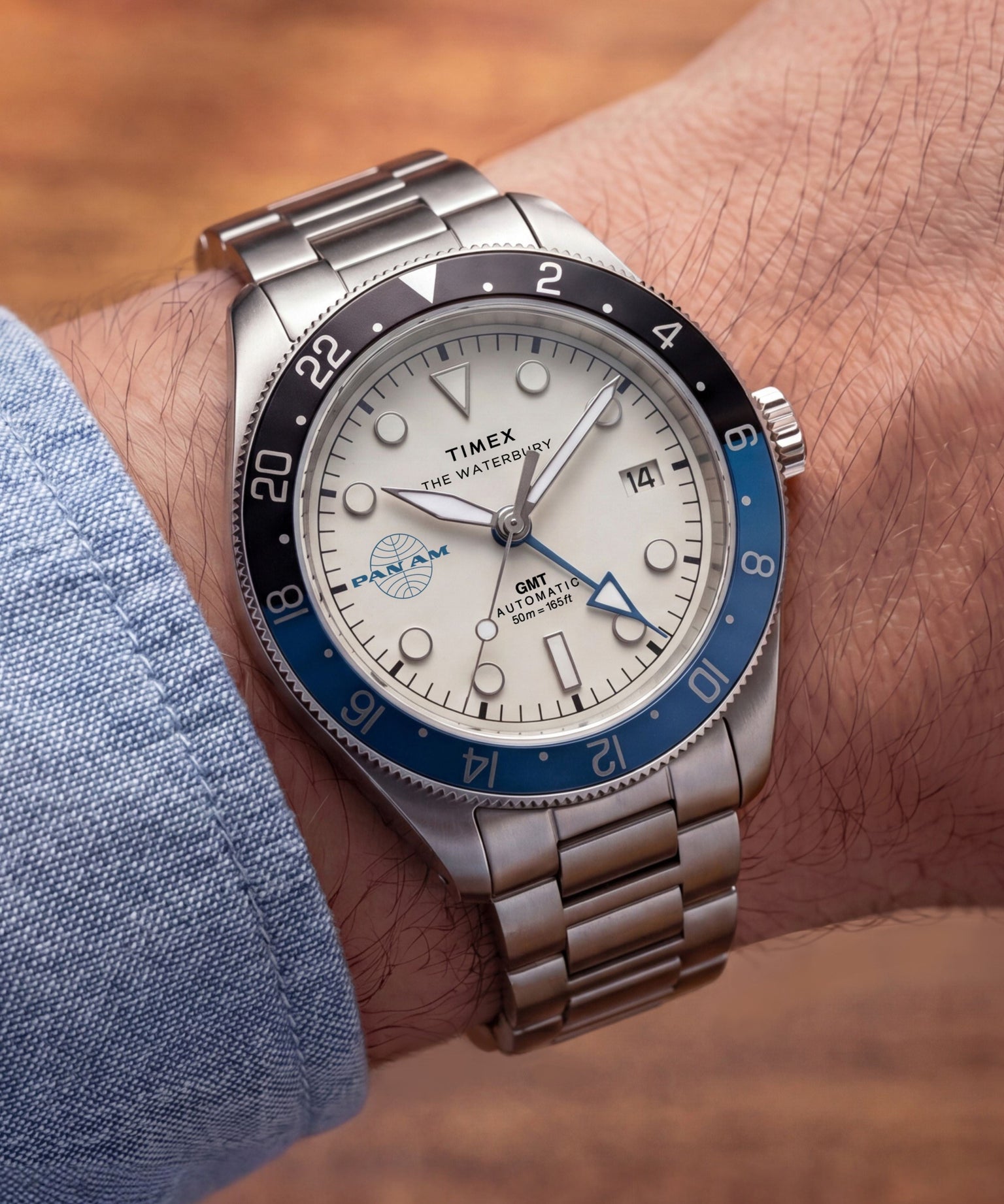 Pan Am® x Timex® Waterbury Automatic GMT 41.5mm Stainless Steel Bracelet Watch