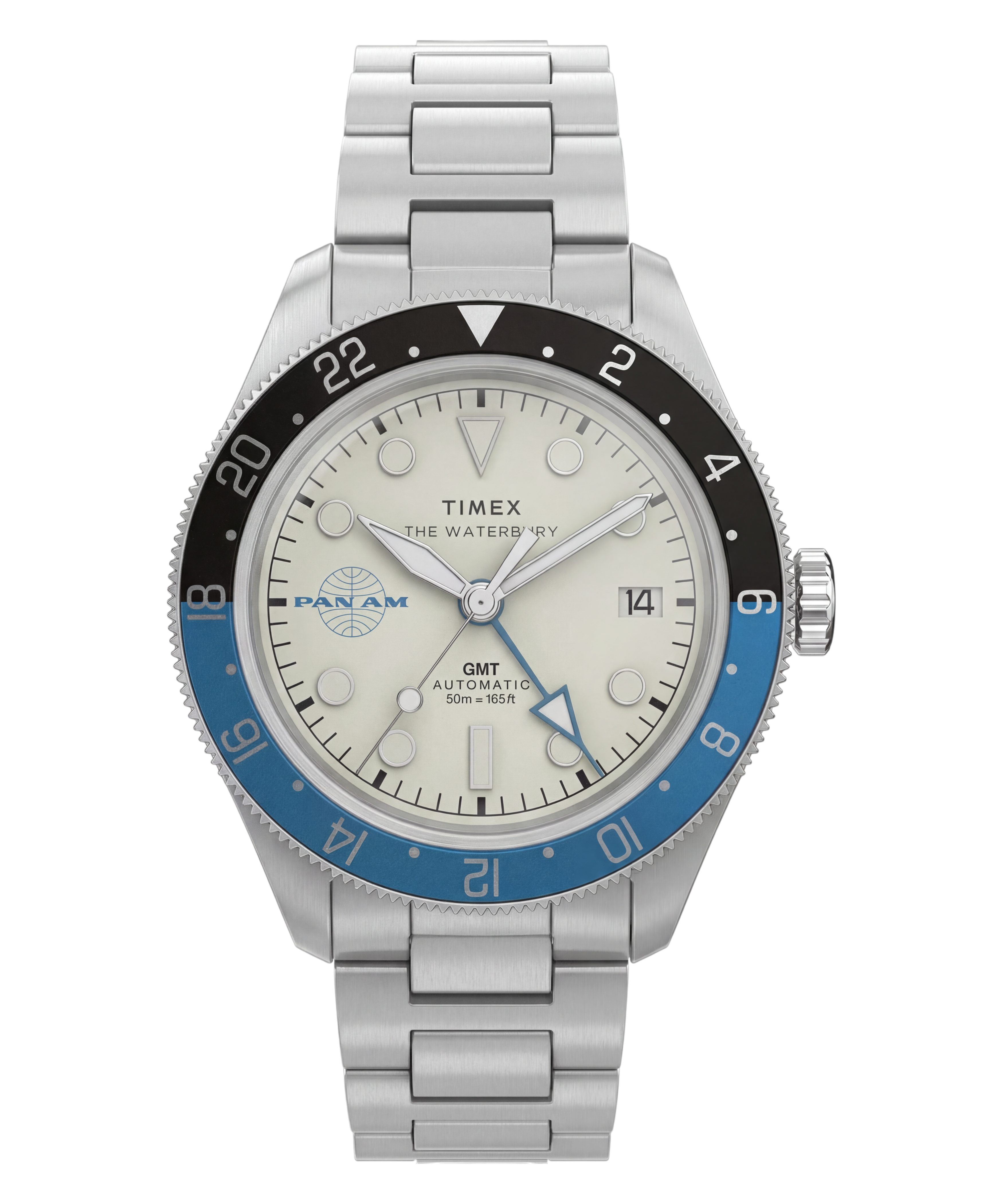Pan Am® x Timex® Waterbury Automatic GMT 41.5mm Stainless Steel Bracelet Watch