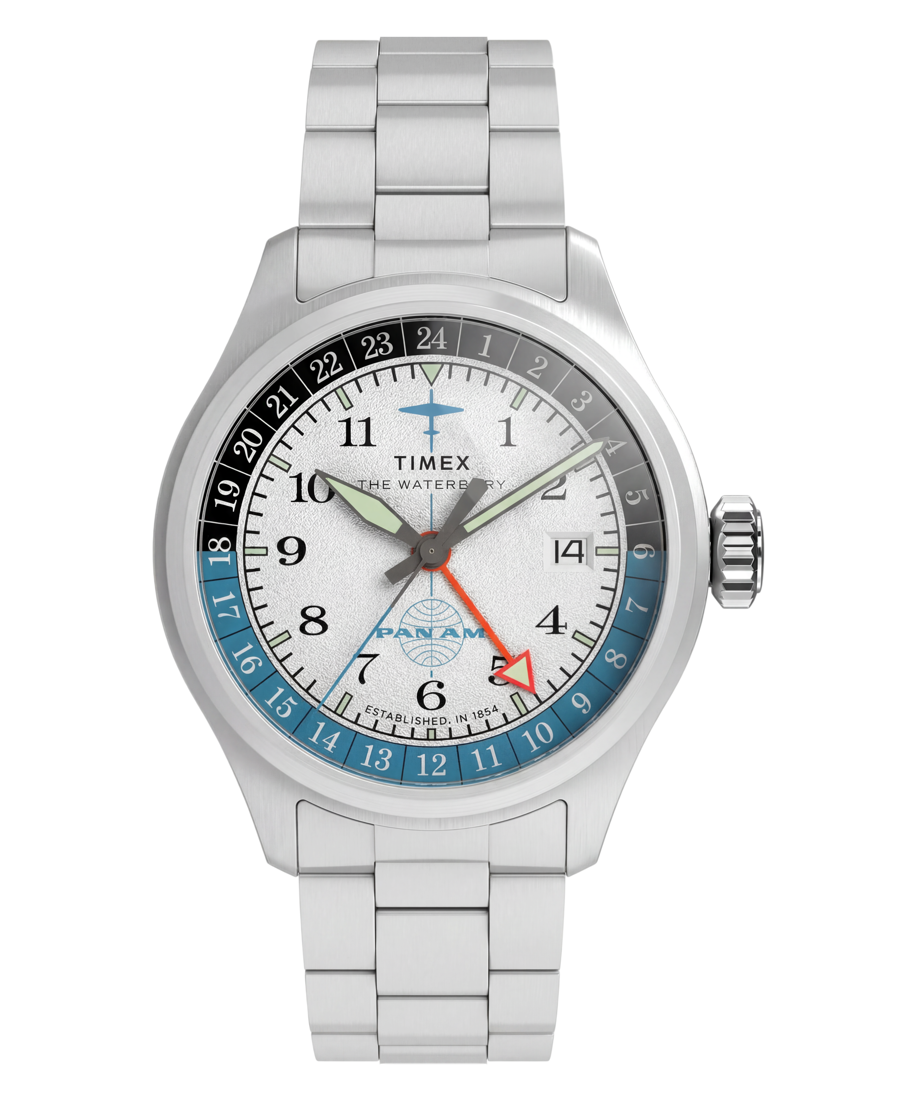 Pan Am® x Timex® Waterbury GMT 41mm Stainless Steel Bracelet Watch