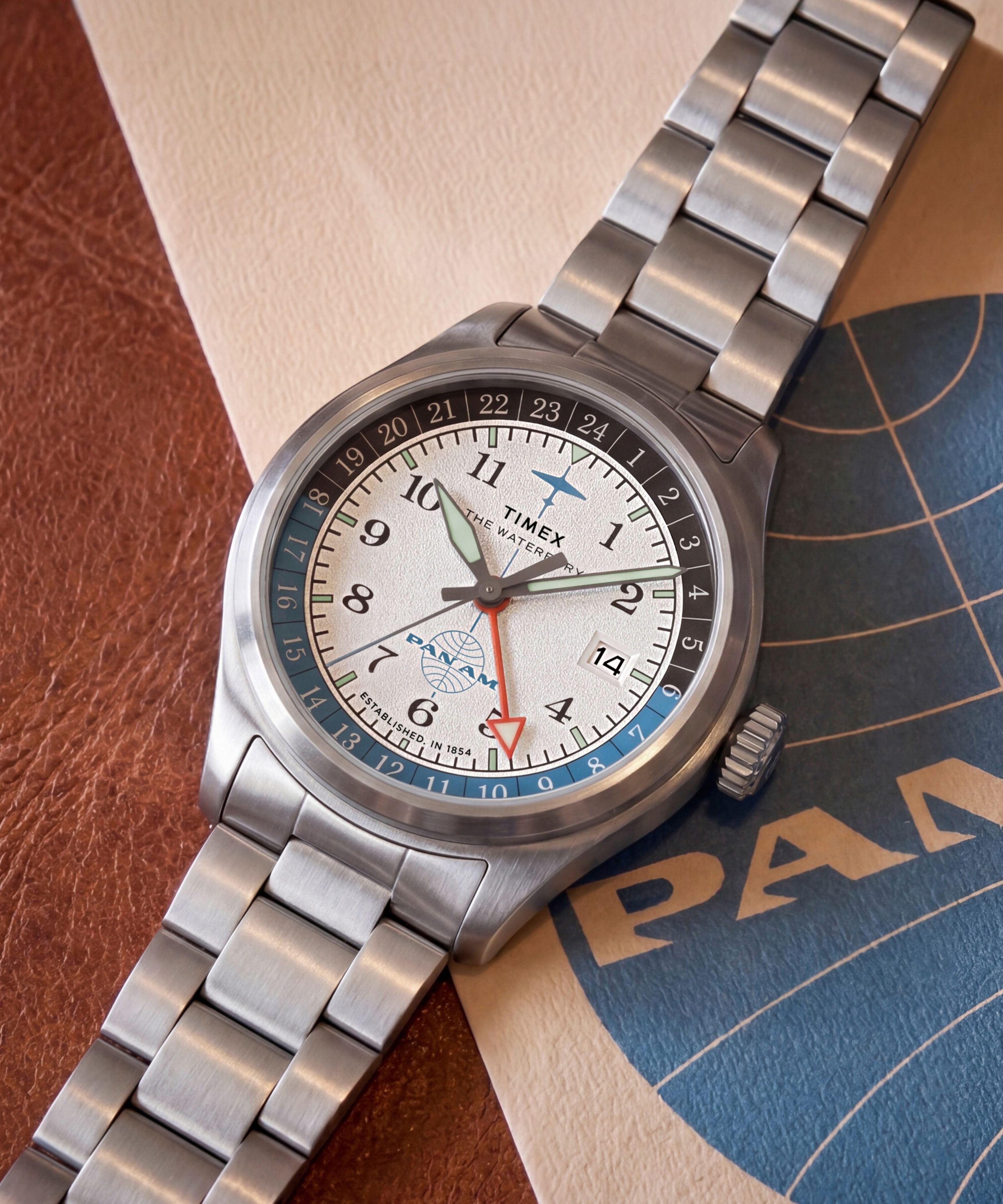 Pan Am® x Timex® Waterbury GMT 41mm Stainless Steel Bracelet Watch